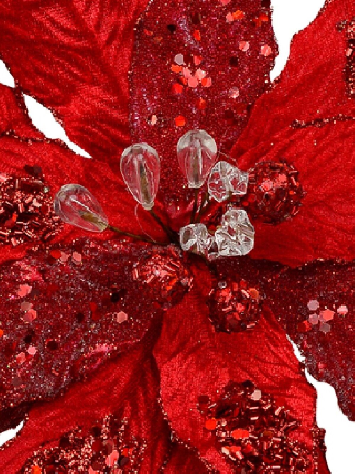 Red Frosted Two Leaf Style Poinsettia Decorative Christmas Floral Pick - 23cm — image 3