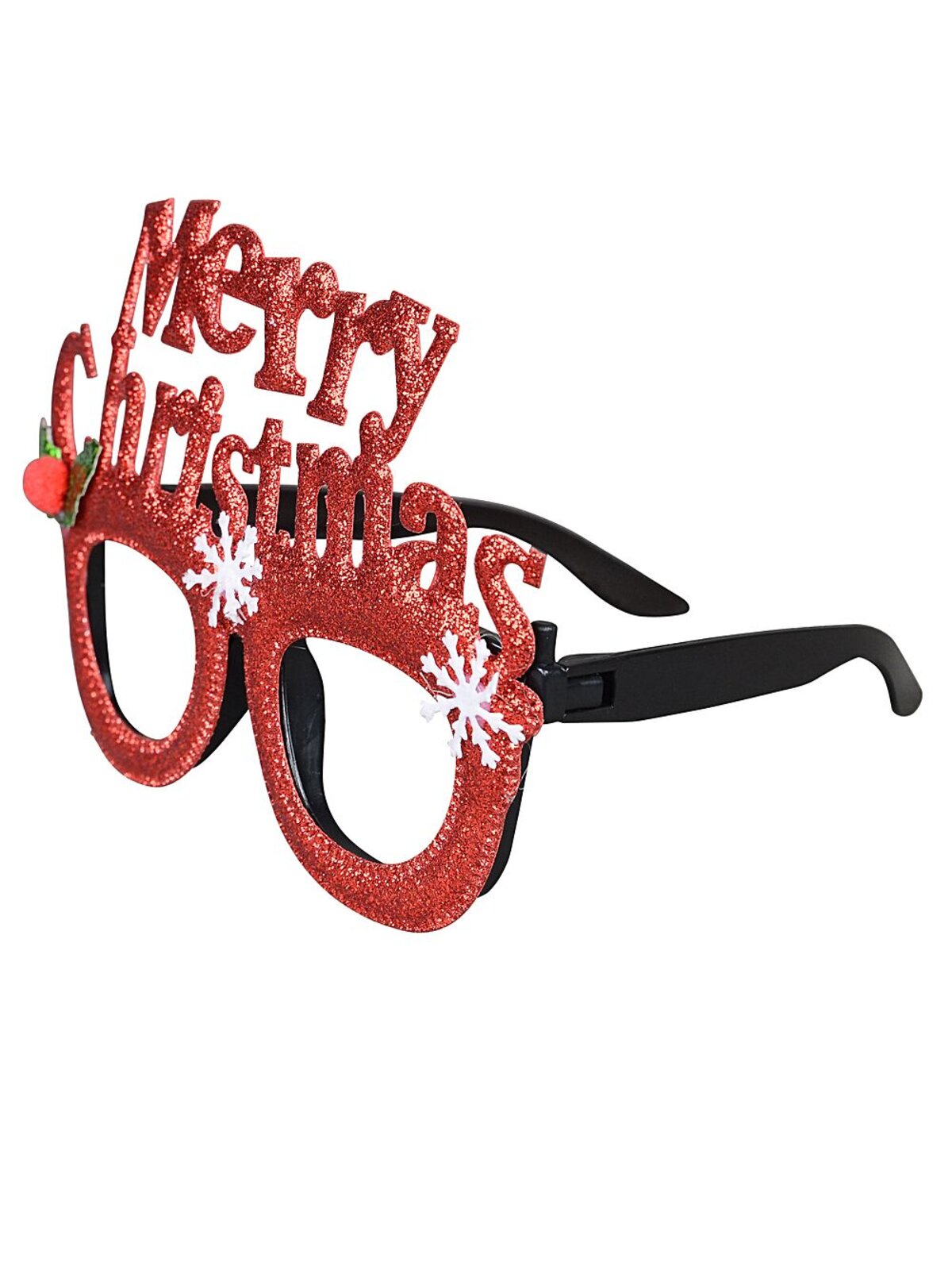 Red Glitter Merry Christmas Novelty Glasses Mistletoe | One Size Fist Most — image 2