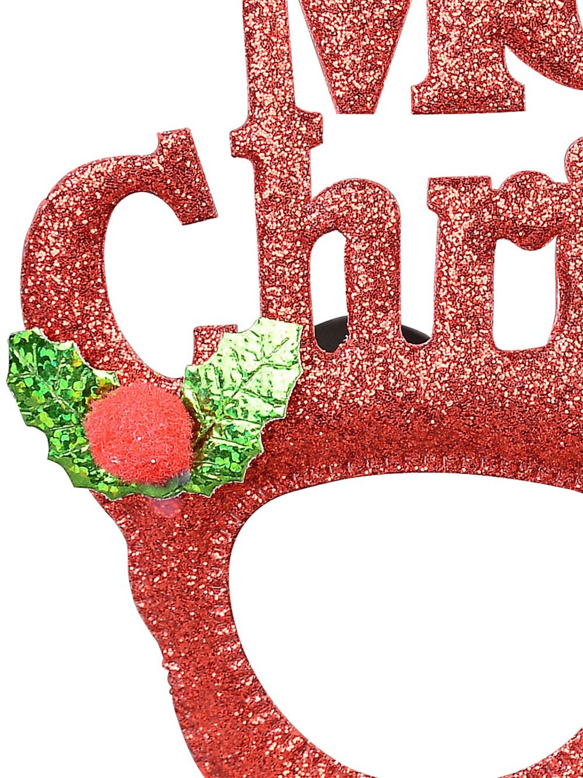 Red Glitter Merry Christmas Novelty Glasses Mistletoe | One Size Fist Most — image 3