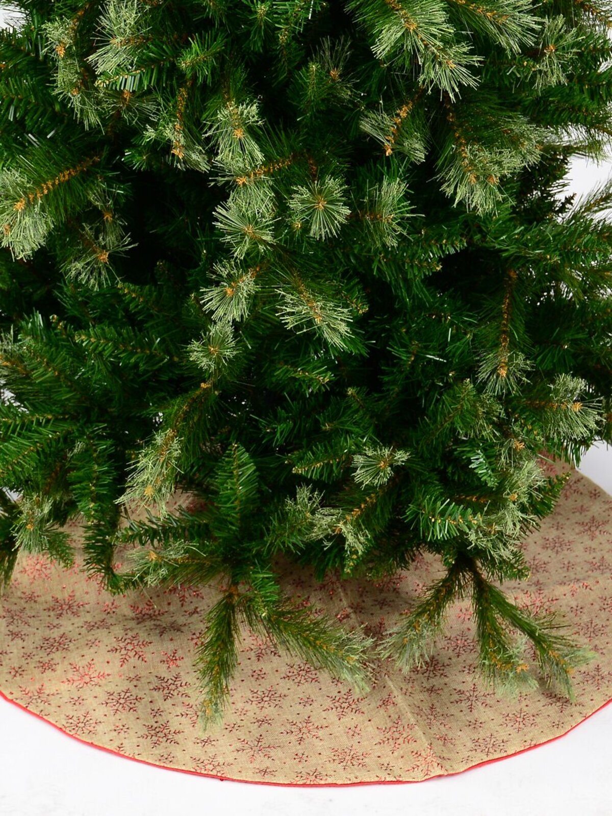 Red Glittered Snowflake Pattern Natural Hessian Christmas Tree Skirt - 88cm