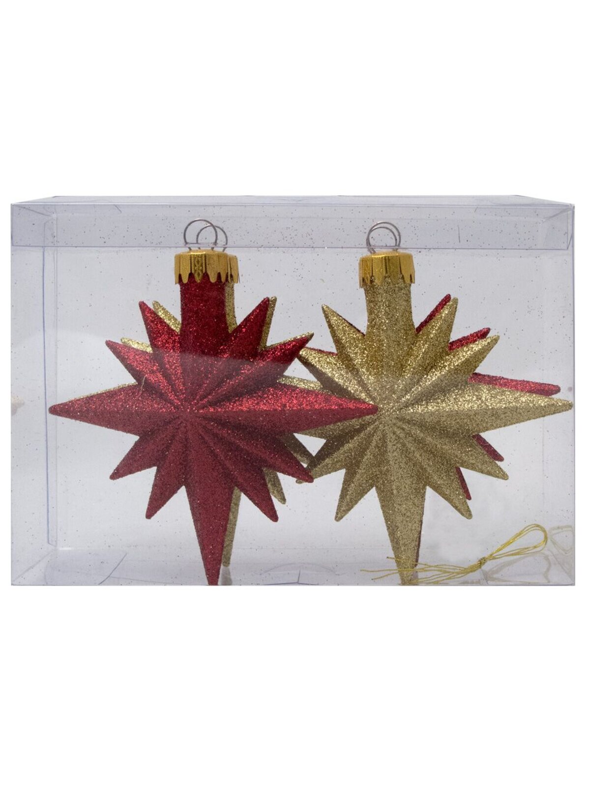 Red & Gold Glittered 12 Point Star Decorations - 4 x 11cm — image 4