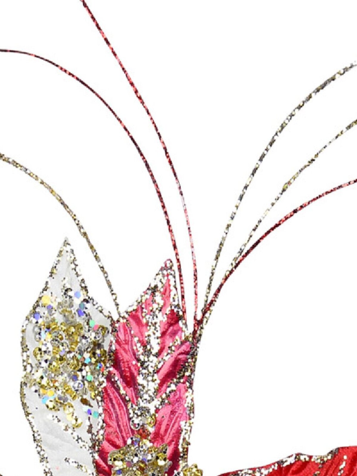 Red, Gold & Platinum Cactus Flower Decorative Christmas Floral Pick - 25cm