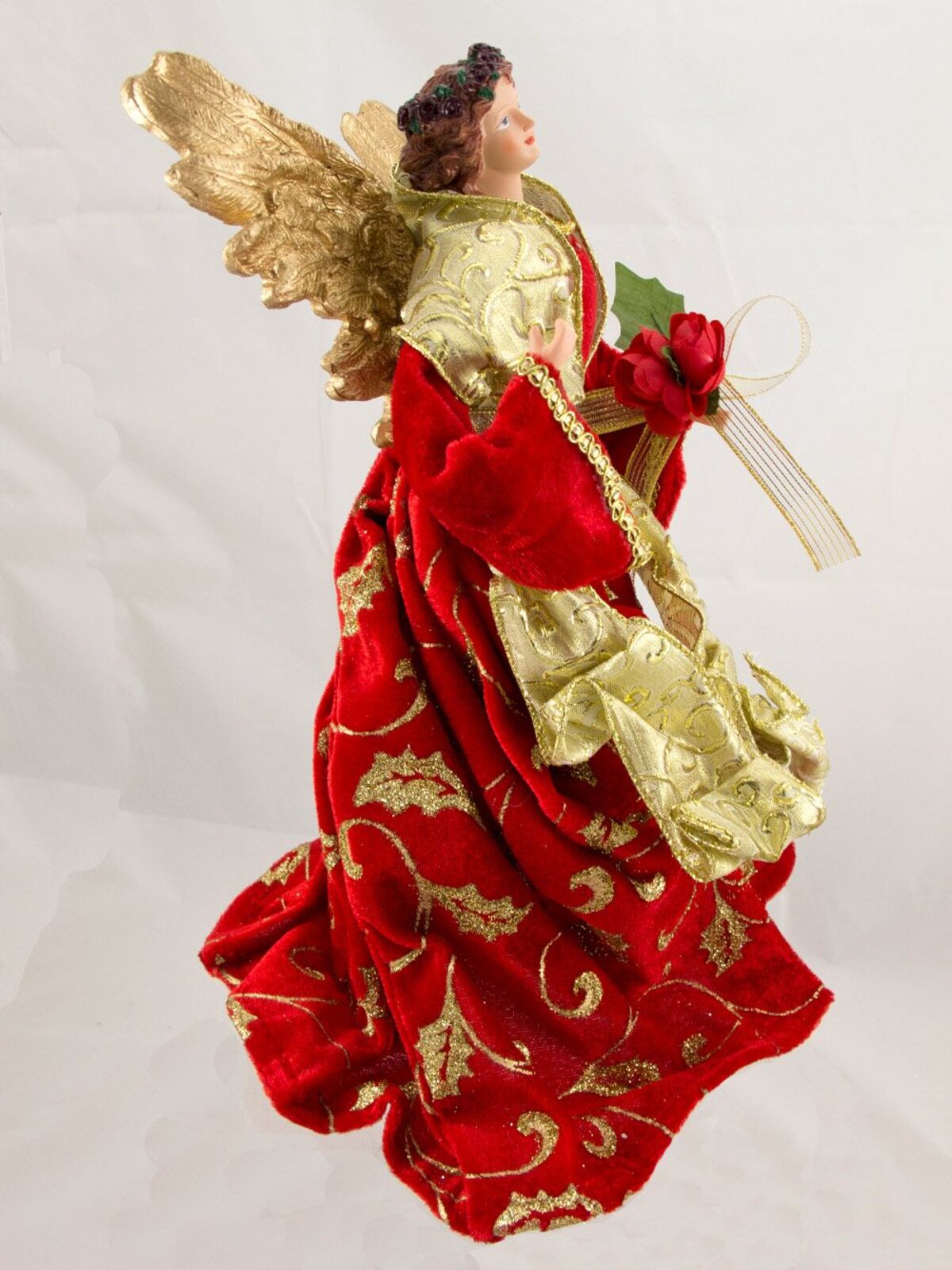 Red & Gold With Gold Wings Decorative Angel - 29cm