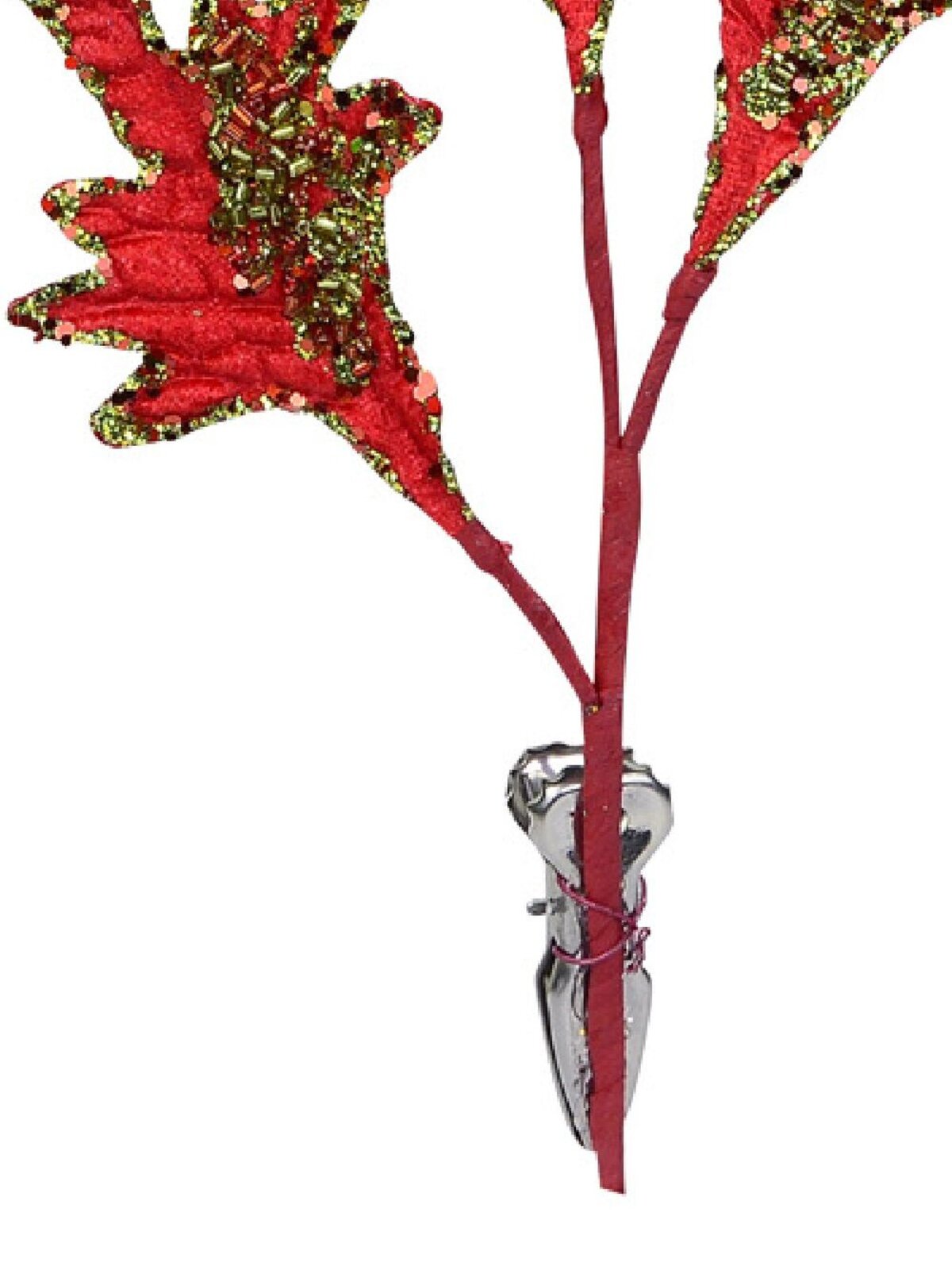 Red & Green Acanthus Look Decorative Christmas Floral Leaf Spray Pick - 20cm — image 6