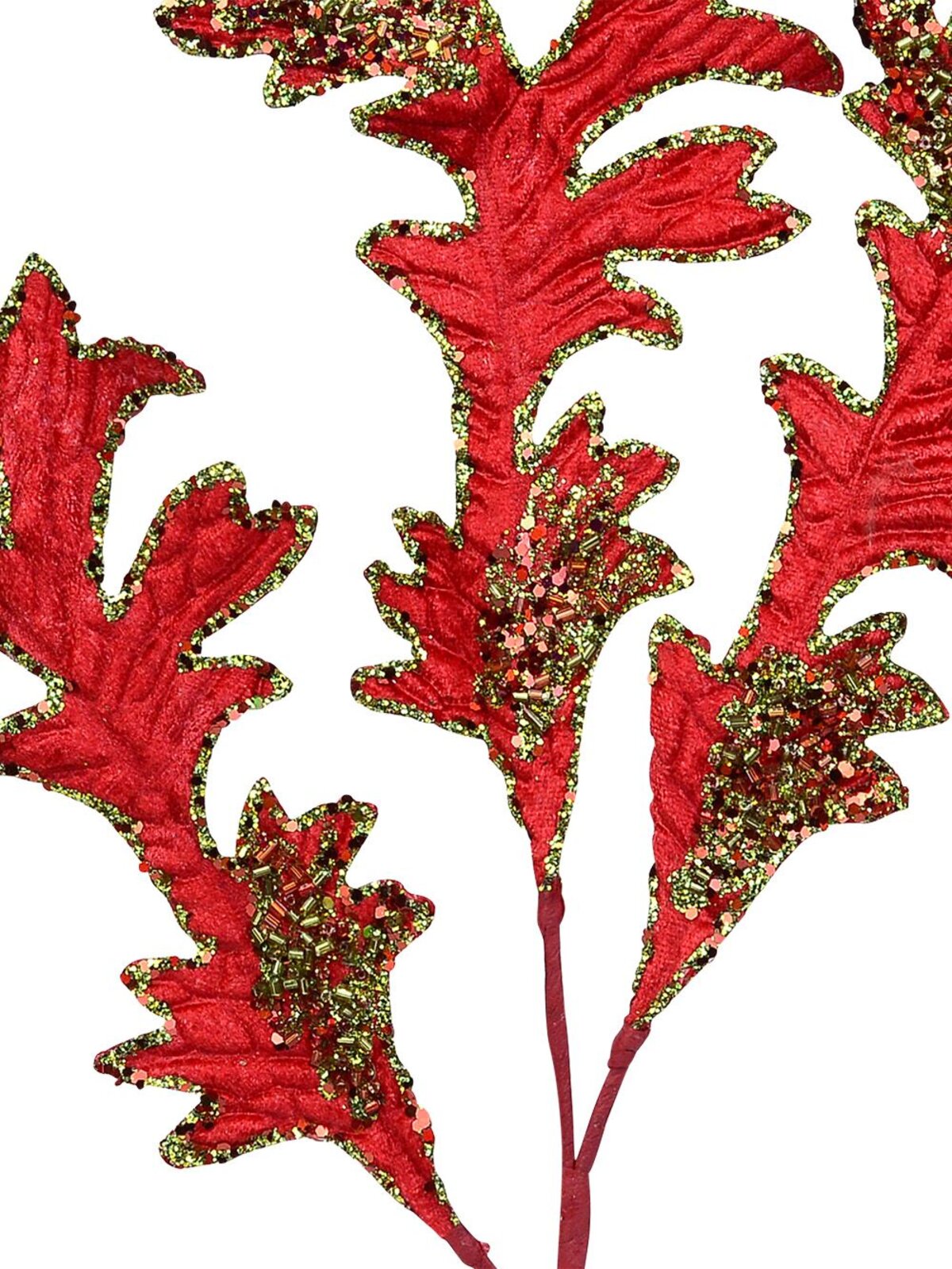 Red & Green Acanthus Look Decorative Christmas Floral Leaf Spray Pick - 20cm — image 5