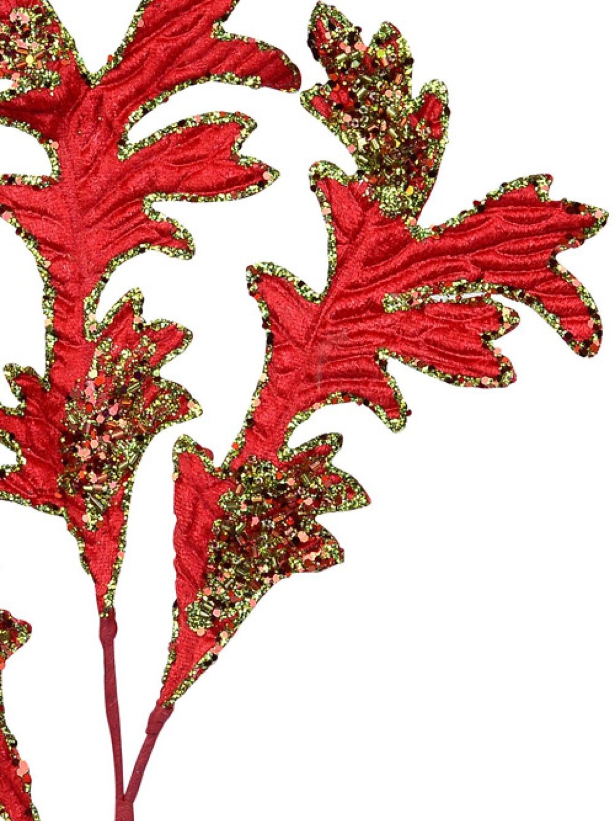 Red & Green Acanthus Look Decorative Christmas Floral Leaf Spray Pick - 20cm — image 4