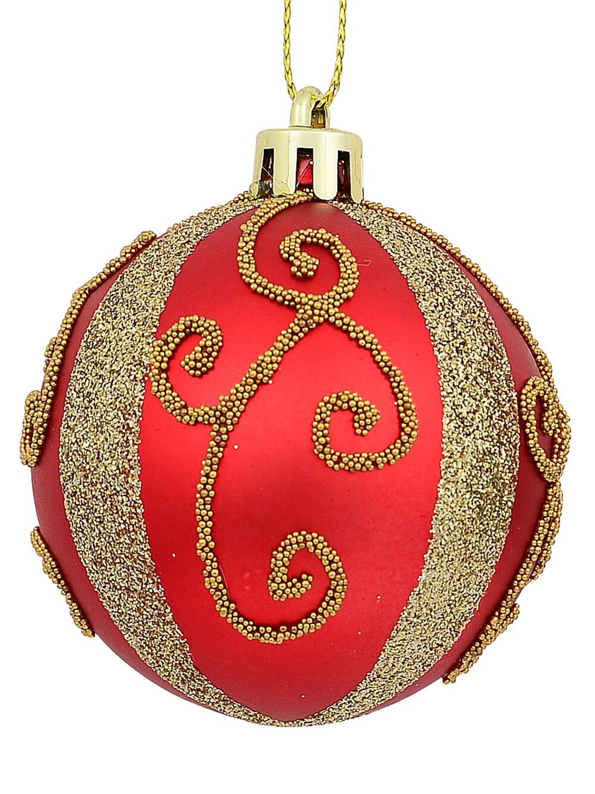Red, Green & Gold Baubles With Gold Filigree Pattern & Thick Stripe - 6 x 60mm — image 4
