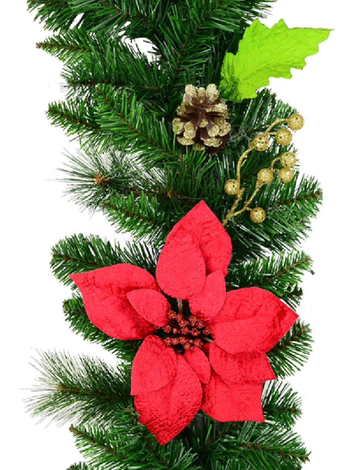Red, Green & Gold Garland With Tartan Ribbon Detail - 2.7m