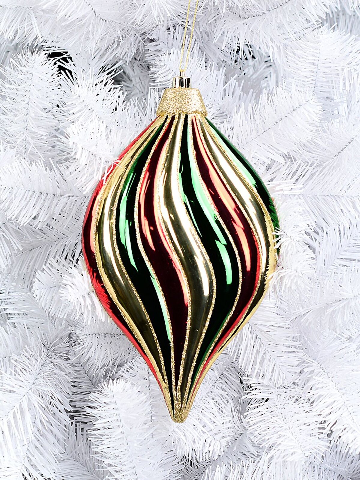Red Green & Gold Stripe Whimsical Monumental Onion Drop | 28cm — image 5
