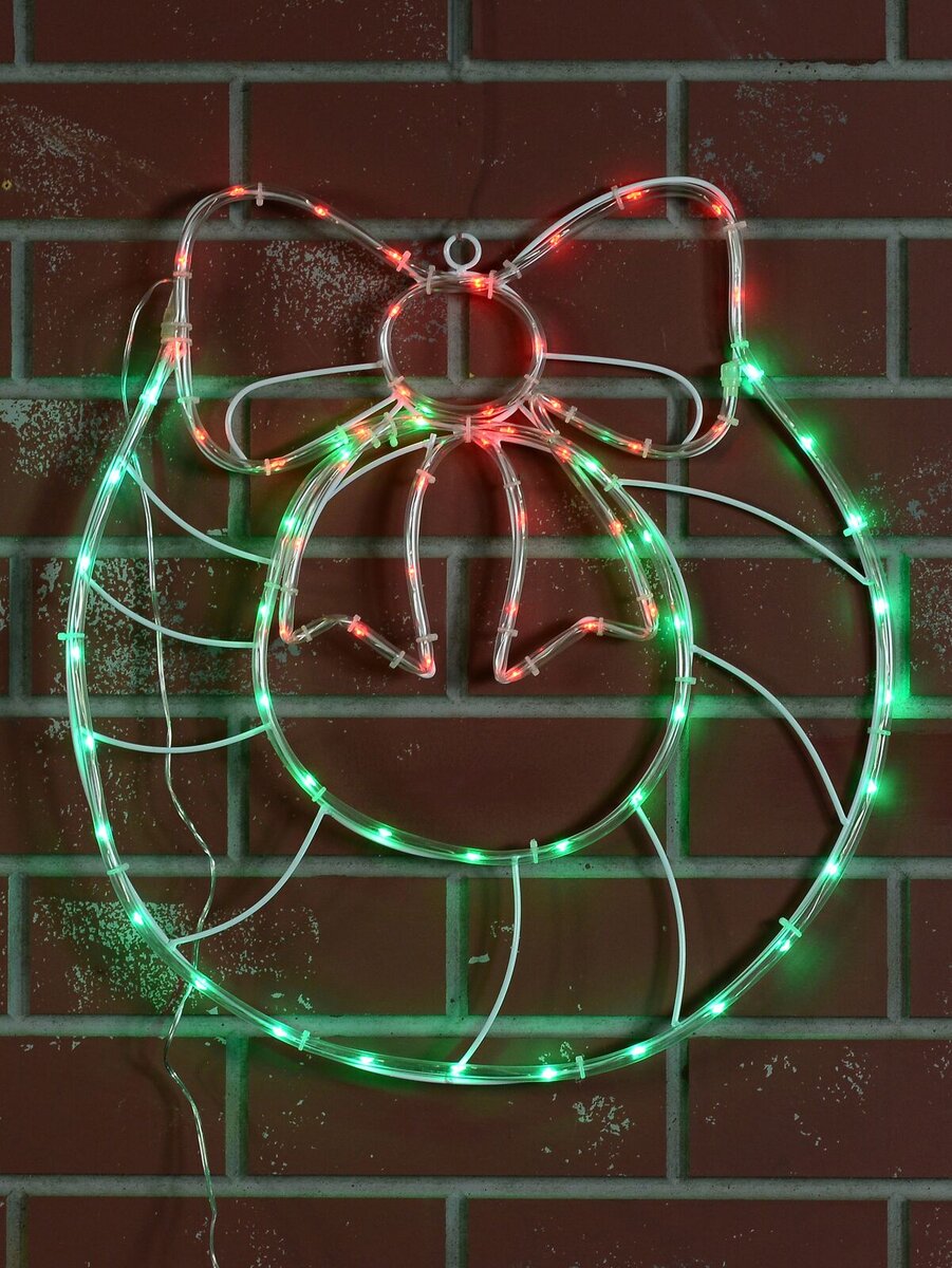 Red & Green LED Wreath With Bow Noodle Rope Light Silhouette - 50cm — image 2