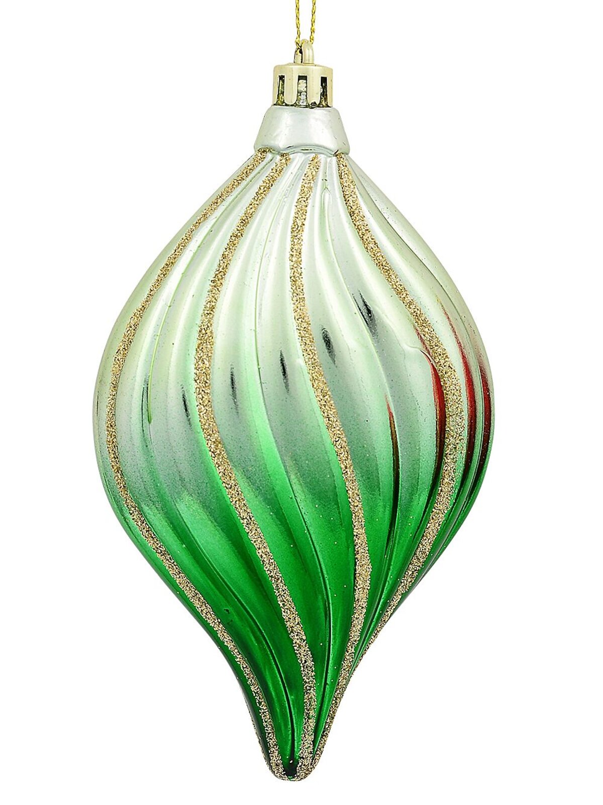 Red, Green & Pink Gradated Onion Baubles With Gold Stripes - 3 x 14cm — image 4