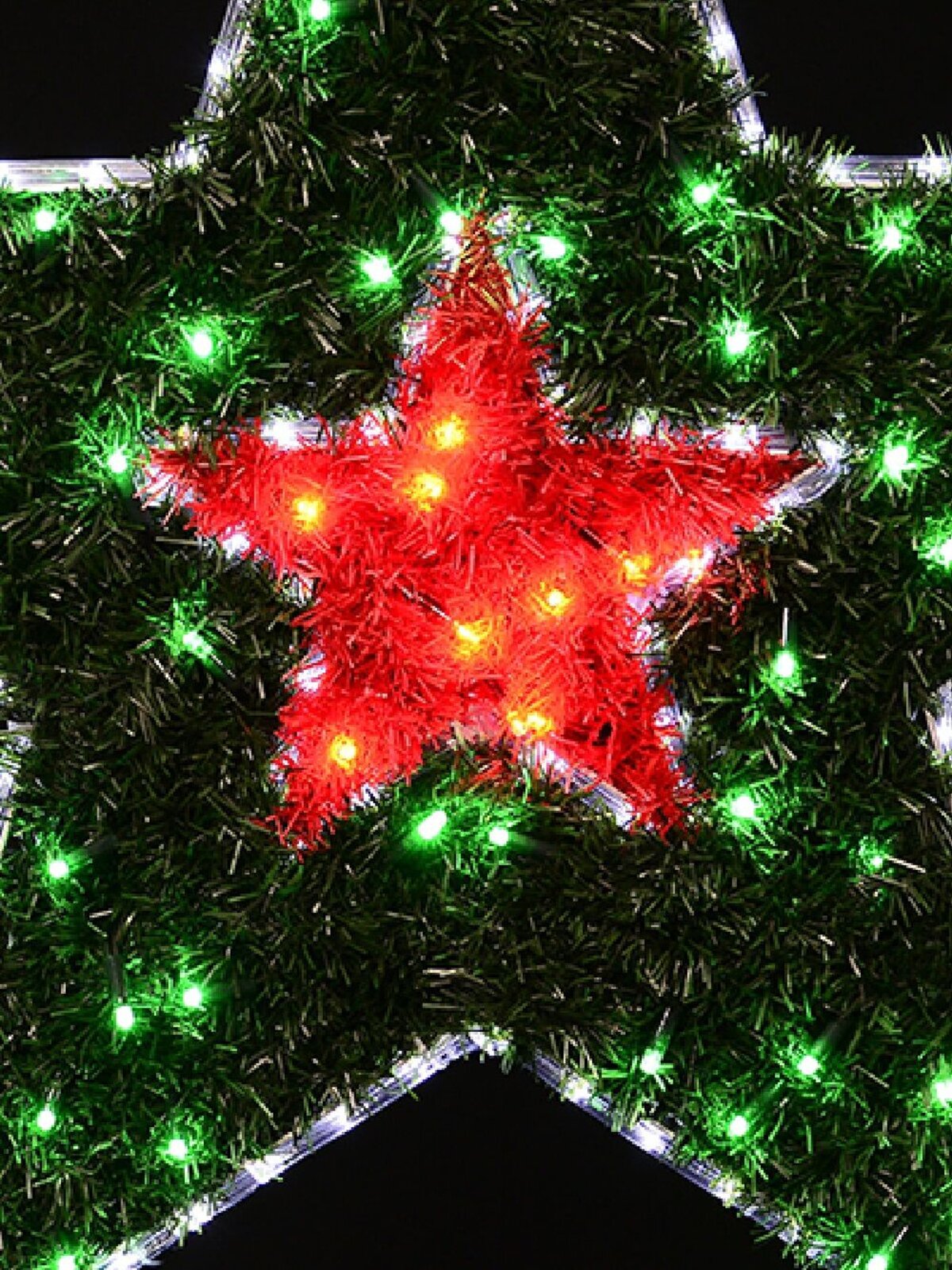 Red & Green Tinsel With Cool White LED Star Rope Light Silhouette - 95cm — image 4