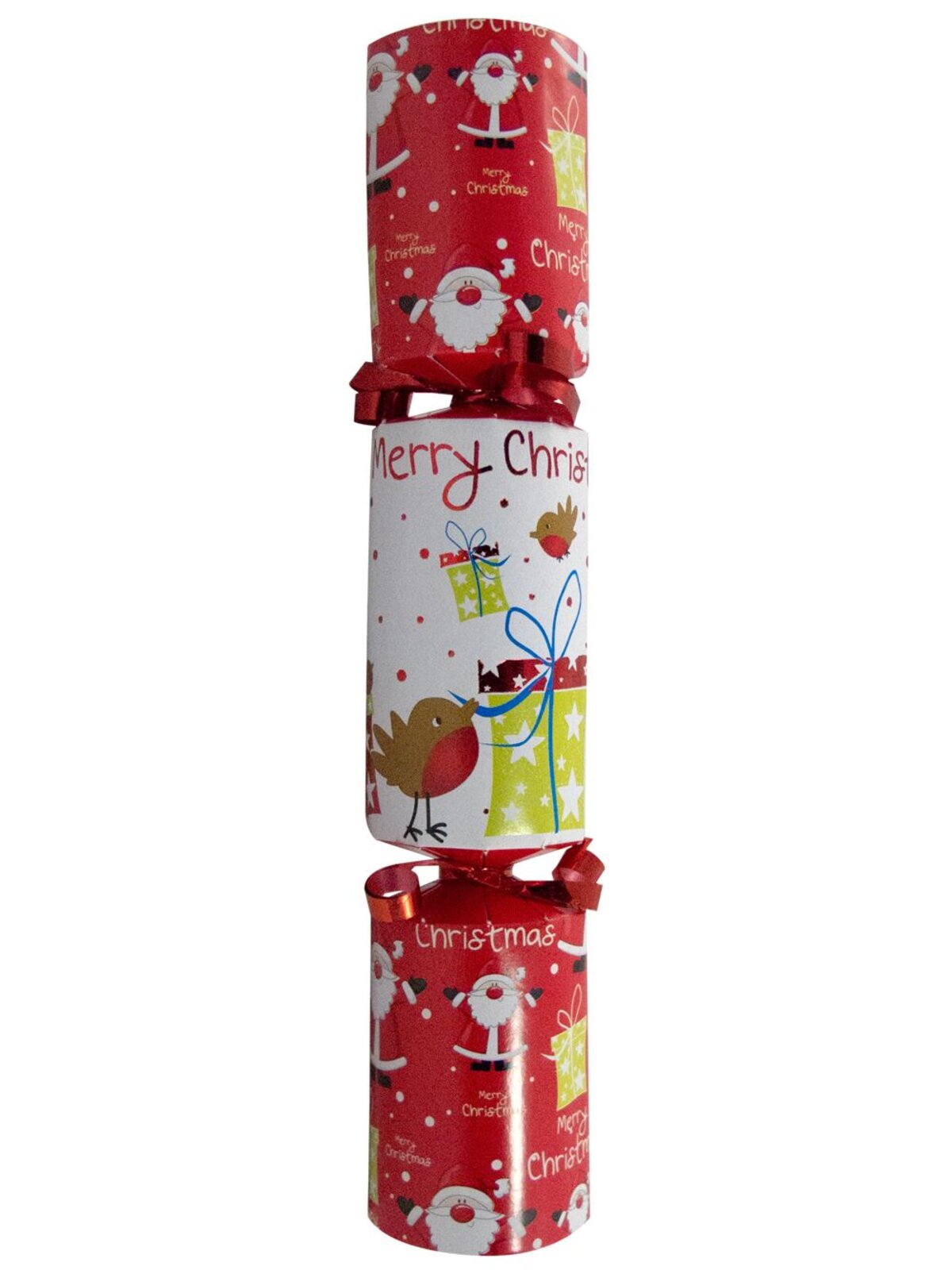 Red, Green & White With Santa, Birds & Gifts Bon Bons - 6 x 22cm