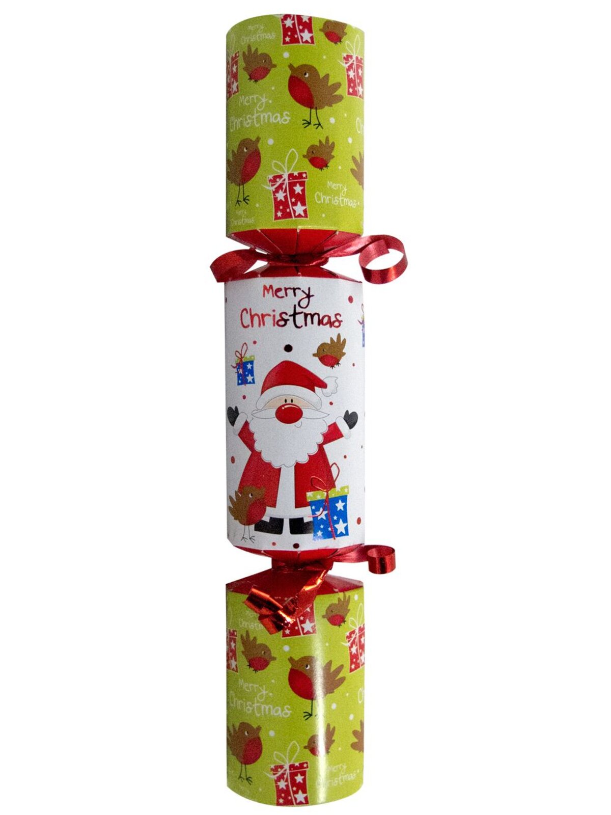 Red, Green & White With Santa, Birds & Gifts Bon Bons - 6 x 22cm