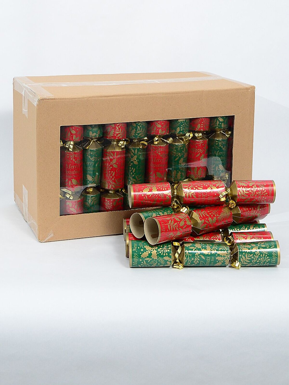 Red & Green With Gold Font & Foliage Christmas Cracker Bon Bons - 50 x 26cm
