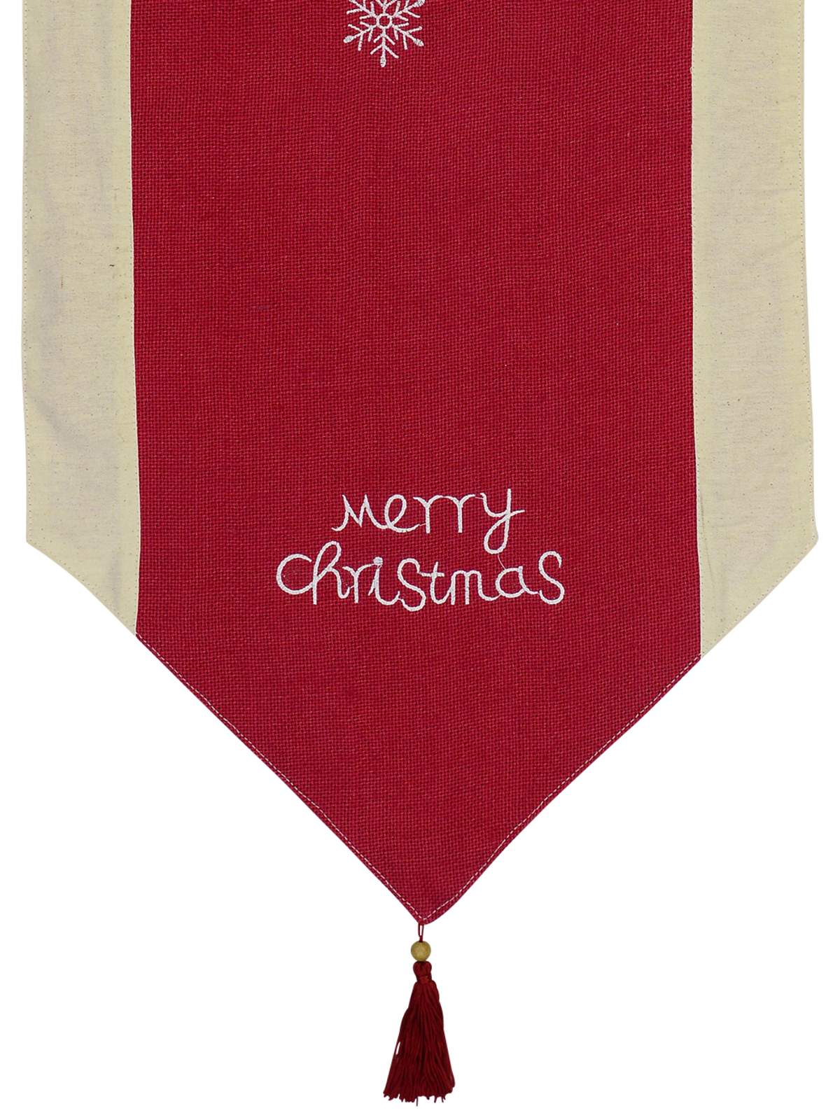 Red Hessian Christmas Table Runner With Nude Fabric Border & Tassel - 1.4m — image 2
