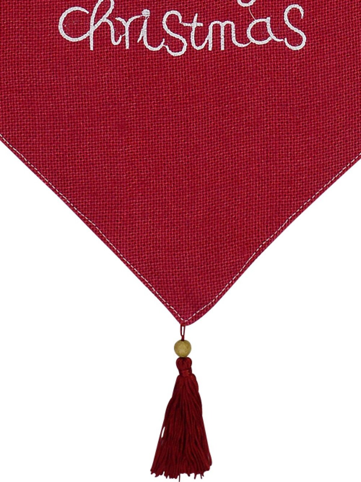 Red Hessian Christmas Table Runner With Nude Fabric Border & Tassel - 1.4m — image 3