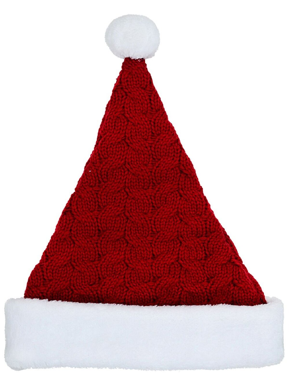 Red Horseshoe Cable Knit Pattern Santa Hat With White Fur | One Size Fits Most — image 4
