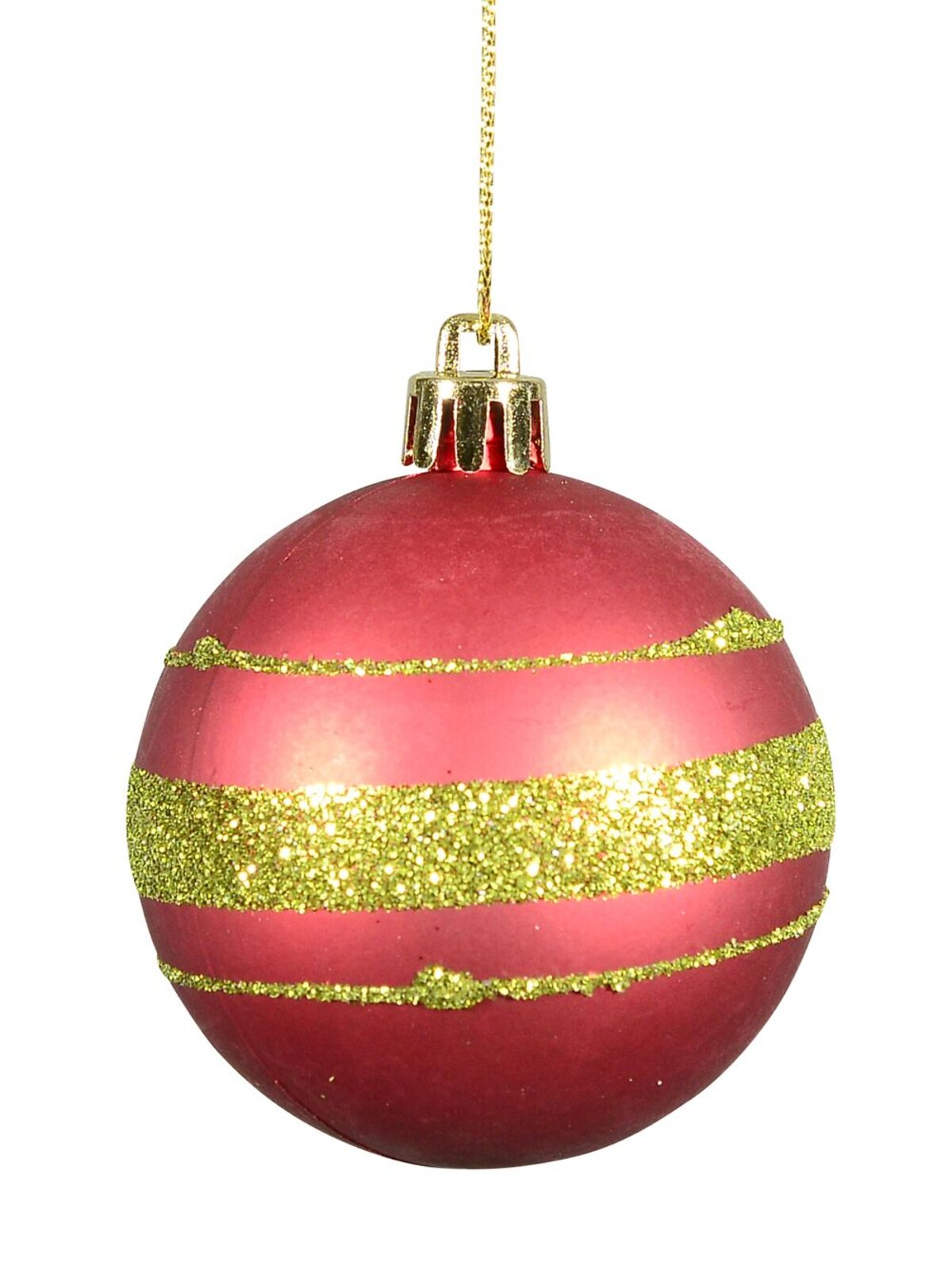 Red Matte & Green Metallic With Glitter Stripes Christmas Baubles - 6 x 60mm