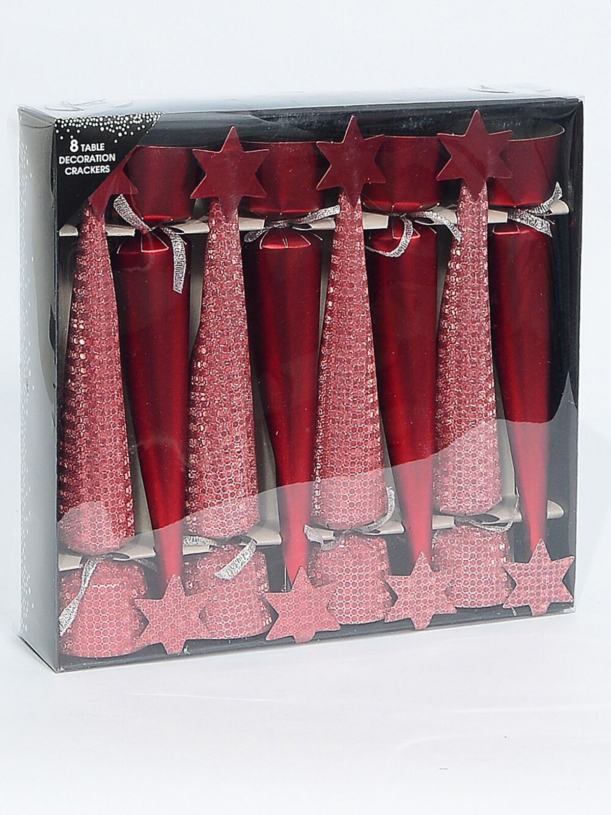 Red Matte & Shiny Circle Pattern Christmas Tree Cracker Bon Bons - 8 x 26cm