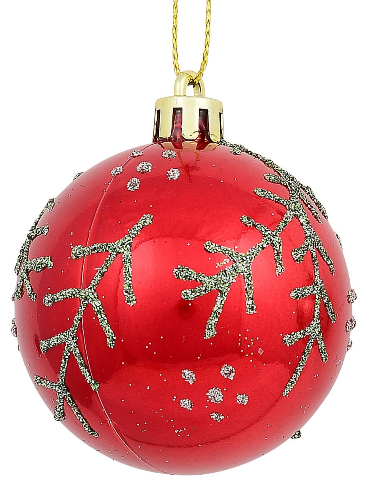 Red & Pearl Christmas Baubles With Glittered Leaves & Dots Pattern - 6 x 60mm — image 4