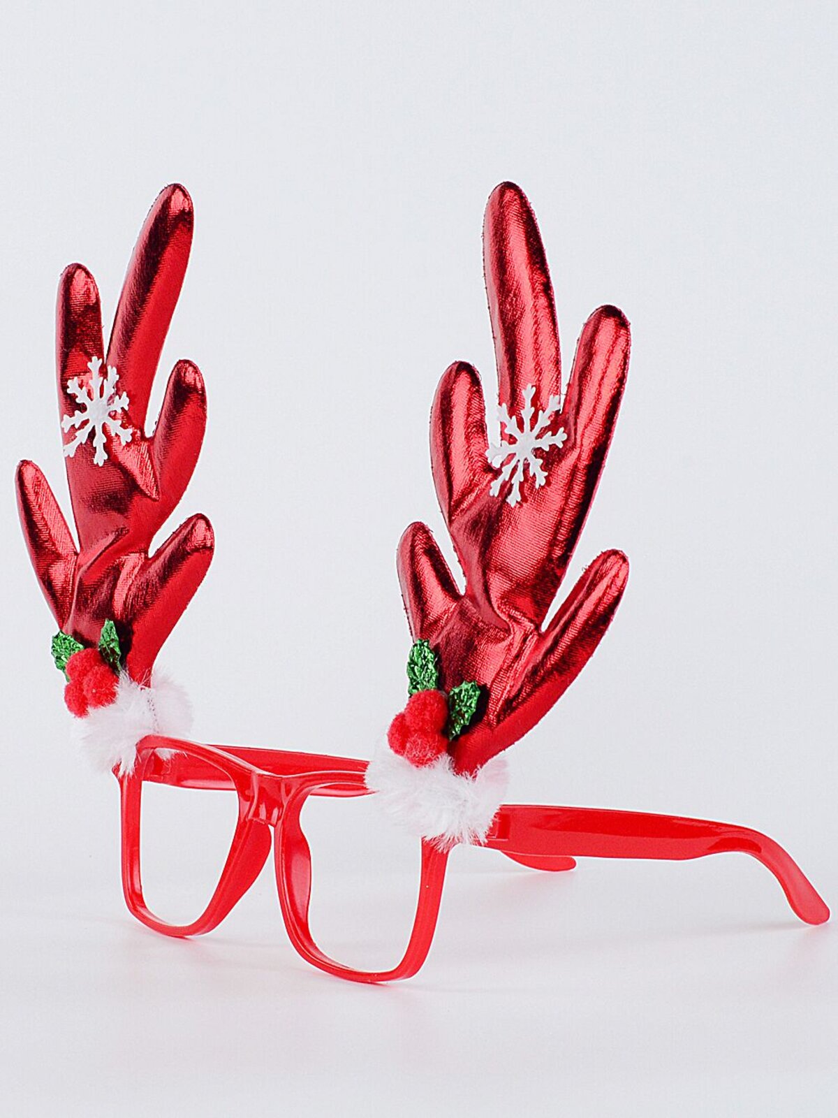 Red Reindeer Antler Glasses Faux Fur Snowflake Details | One Size Fits Most — image 2
