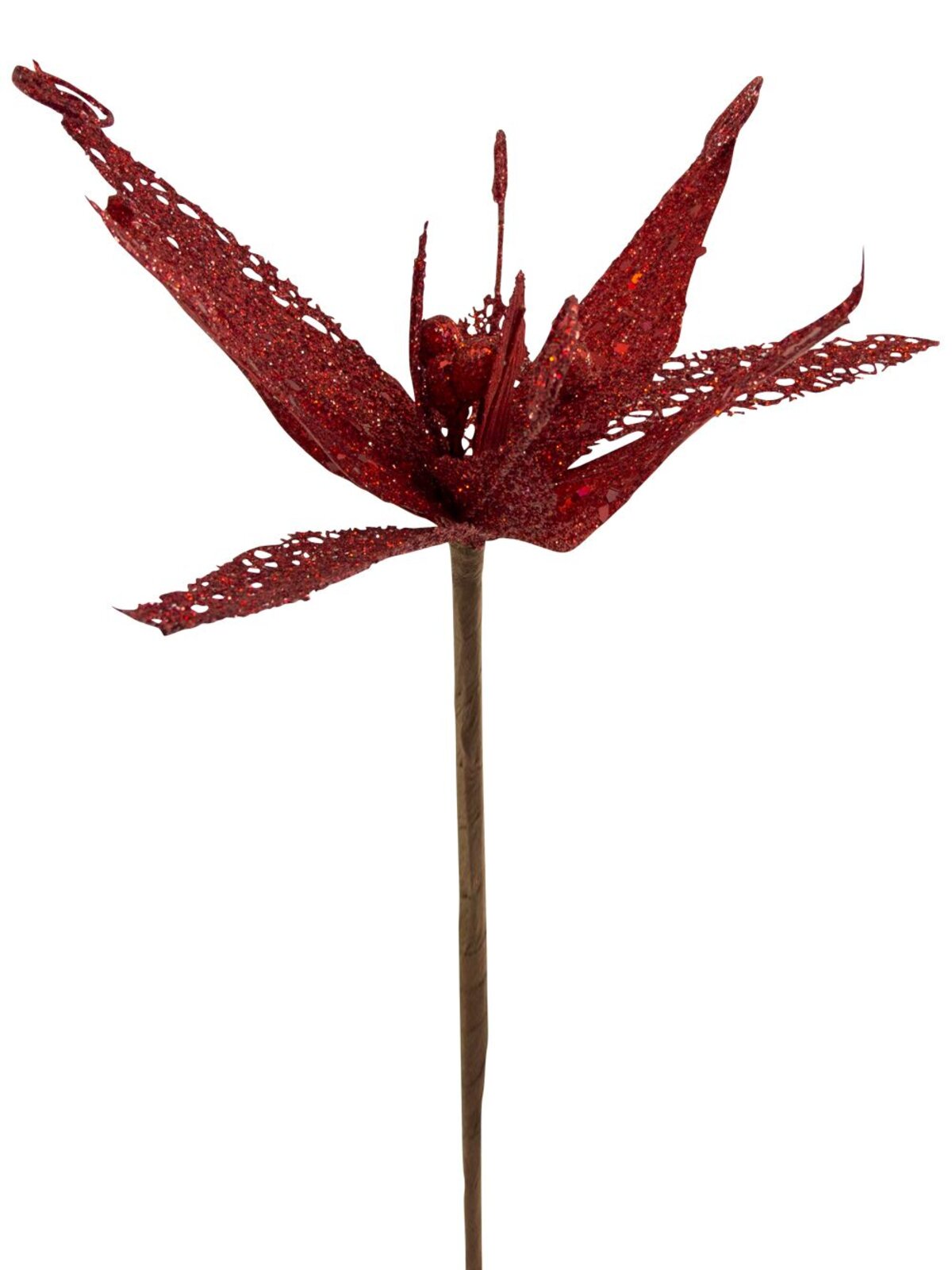 Red Sequin & Filigree Flower Decorative Pick - 27cm — image 2