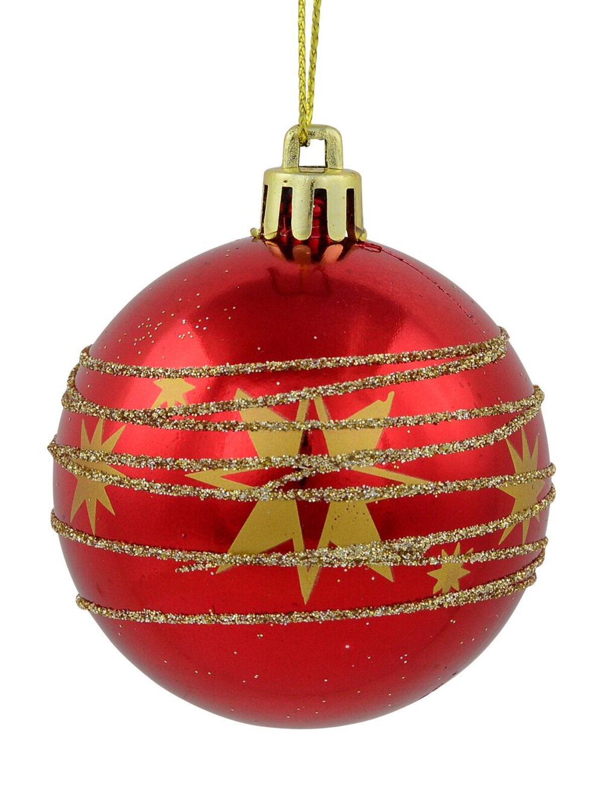 Red Shiny & Matte Baubles With Gold Stars & Glitter Stripes Design - 6 x 60mm — image 2