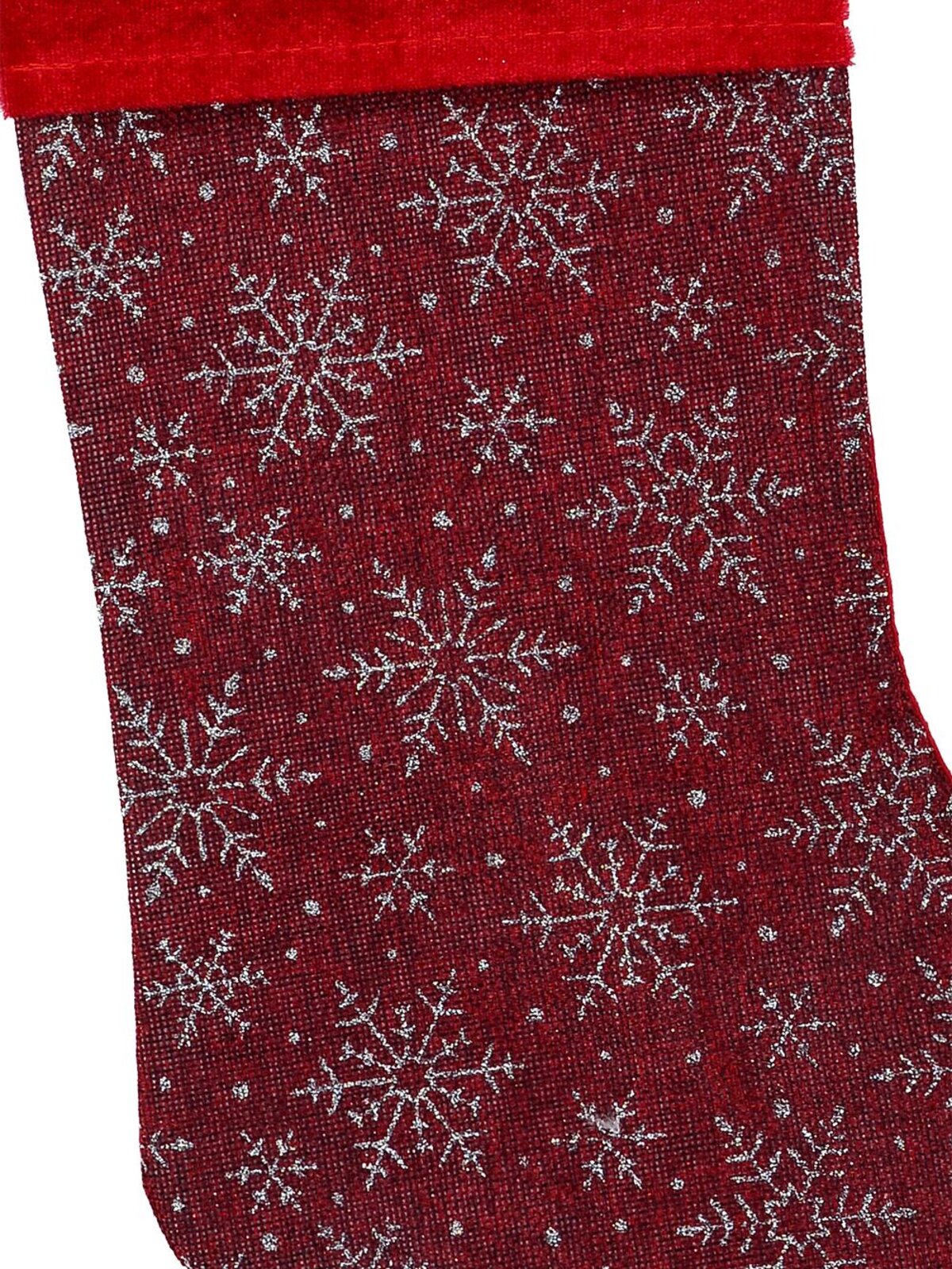 Red Soft Burlap With Silver Glitter Snowflakes Pattern Christmas Stocking - 42cm — image 3