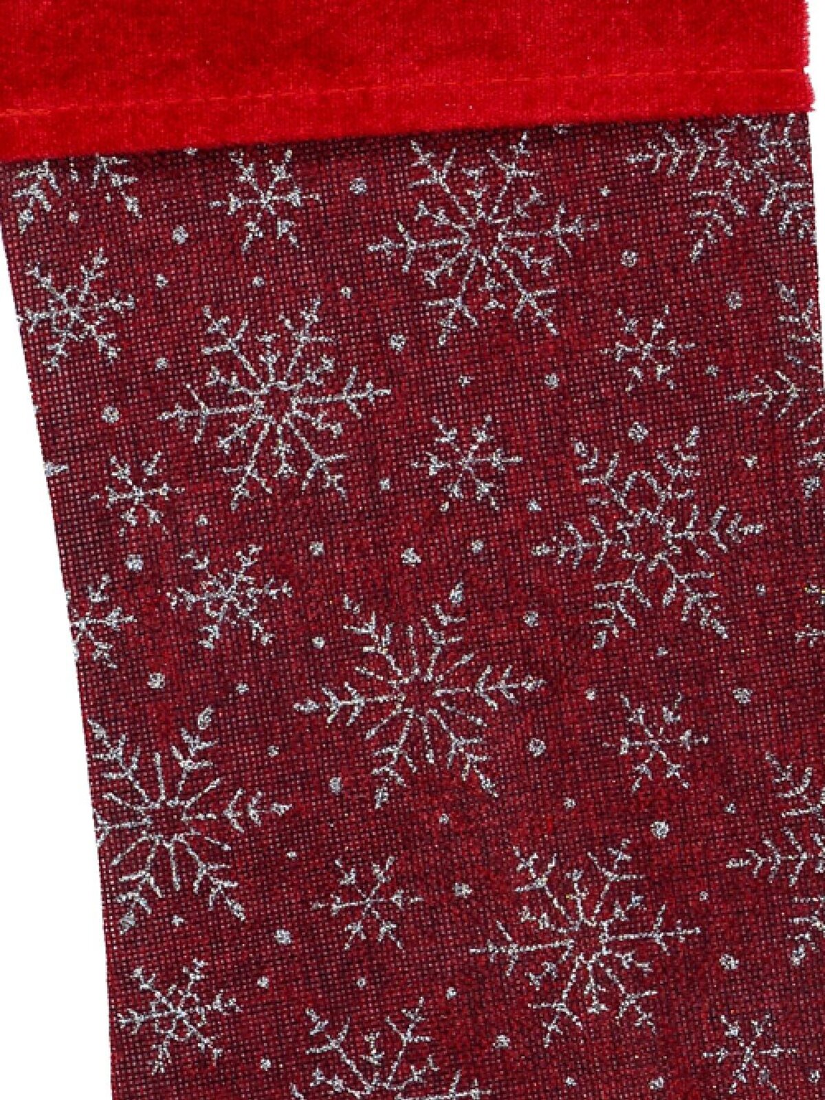 Red Soft Burlap With Silver Glitter Snowflakes Pattern Christmas Stocking - 42cm — image 4