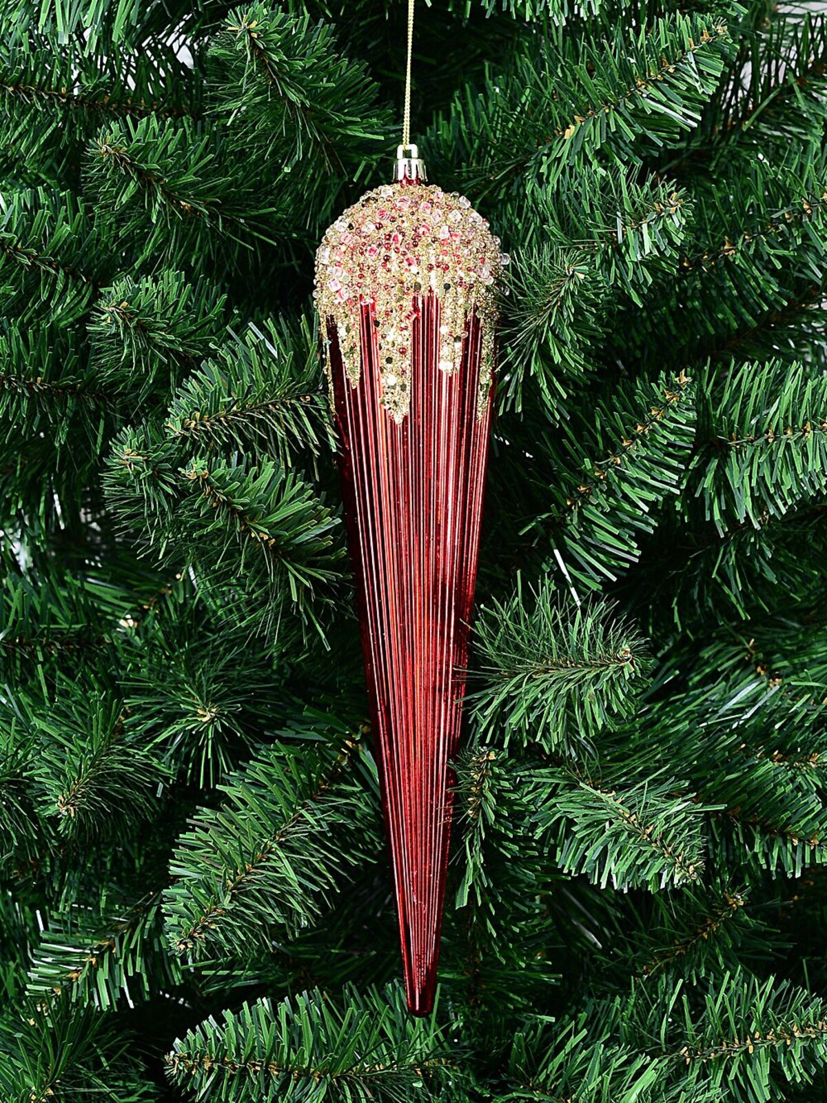 Red Textured & Gold Sequin Icicle Whimsical Essential Ornament | 28cm — image 2