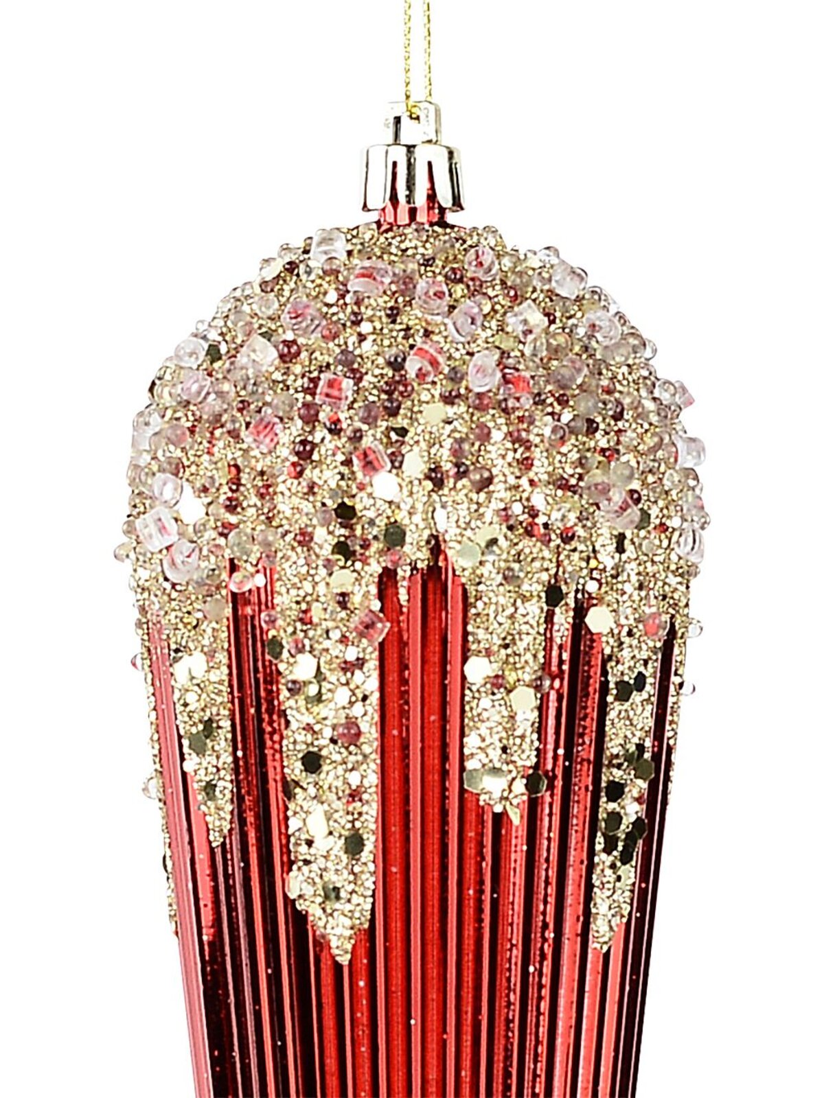 Red Textured & Gold Sequin Icicle Whimsical Essential Ornament | 28cm — image 3