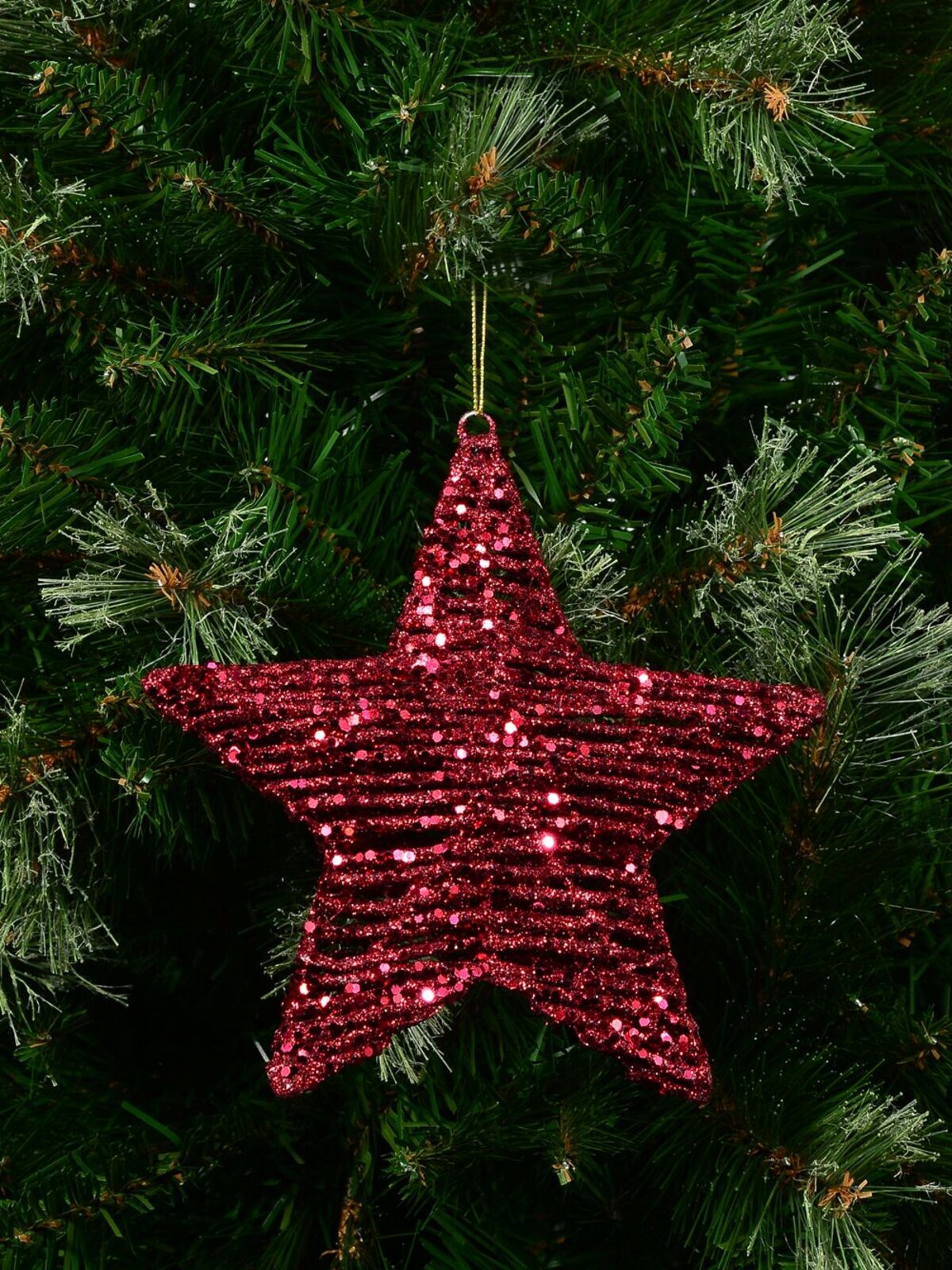 Red Twine Wrapped Look 3D Star Christmas Tree Hanging Decoration - 18cm — image 4