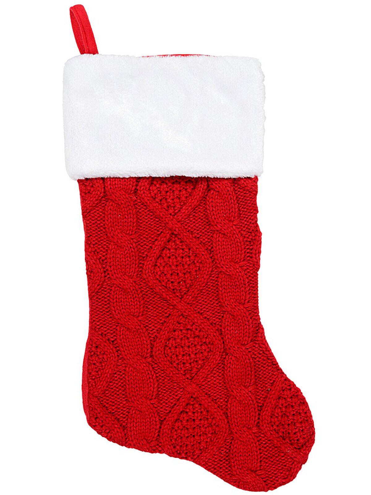 Red Twisted & Trellis Cable Knit Look Christmas Stocking With Faux Fur | 48cm — image 5