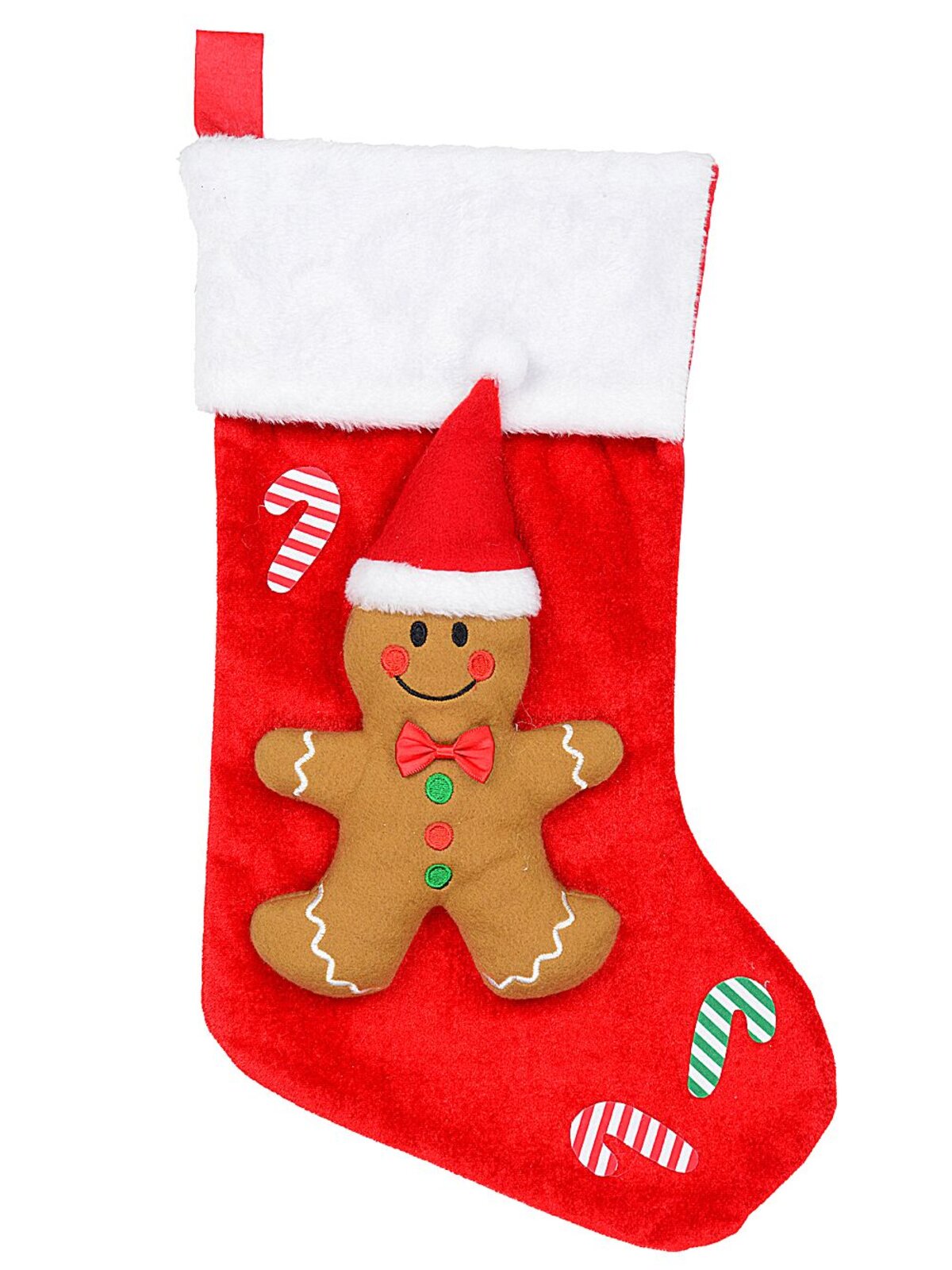 Red Velvet 3D Gingerbread Man Christmas Stocking With Faux Fur | 44cm — image 3