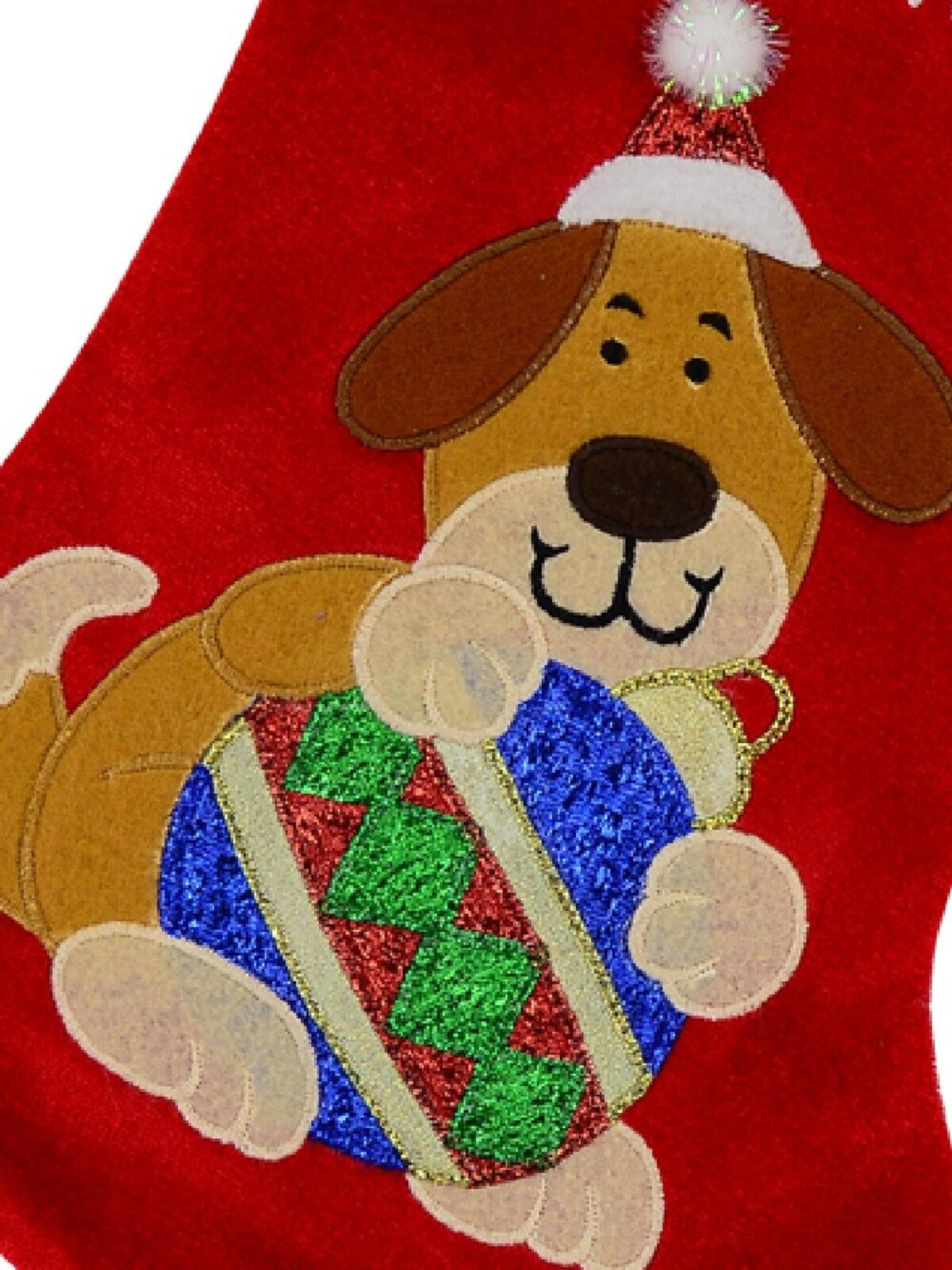 Red Velvet Santa Paws Christmas Stocking With Dog Embroidery - 40cm