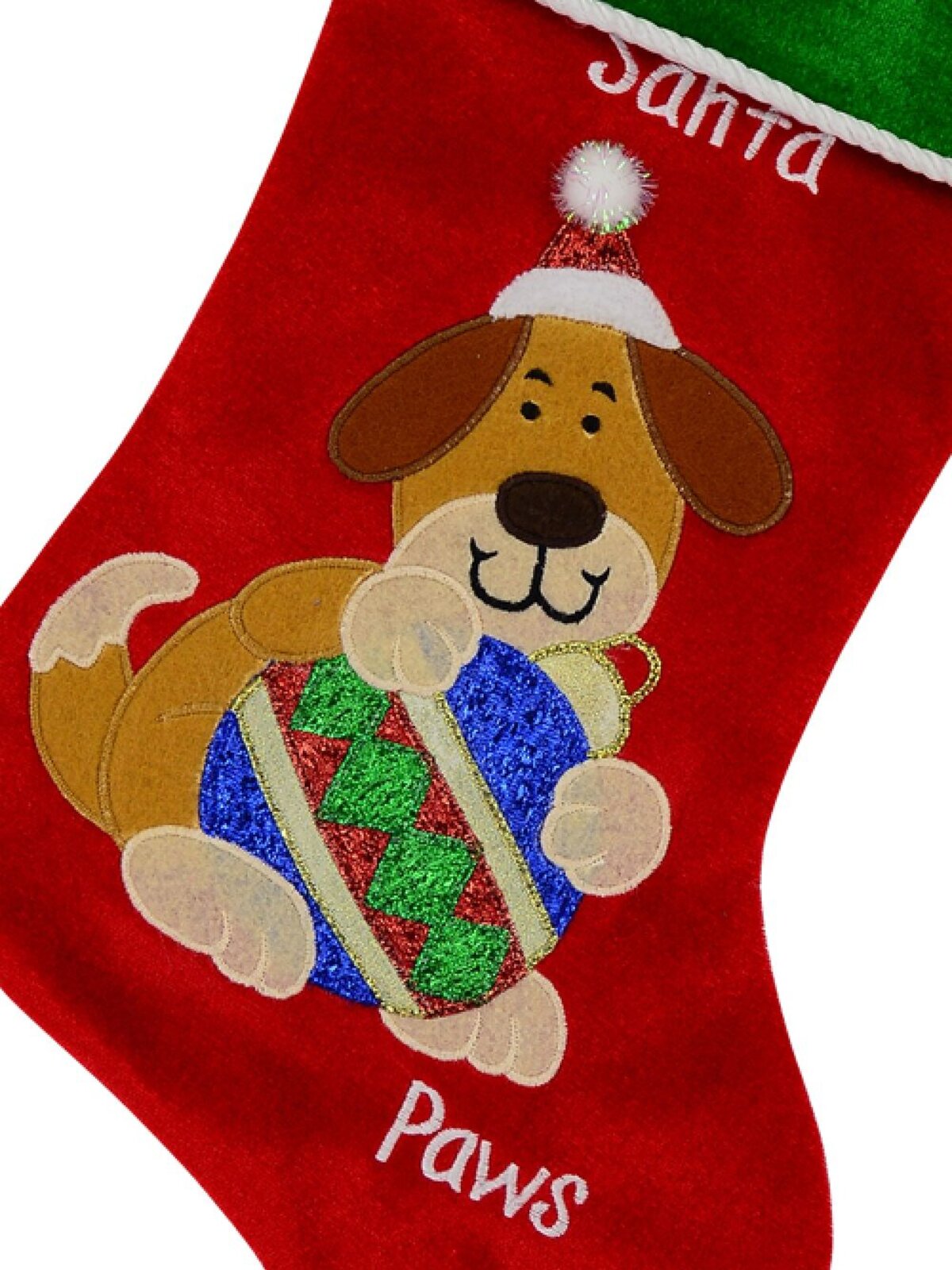 Red Velvet Santa Paws Christmas Stocking With Dog Embroidery - 40cm