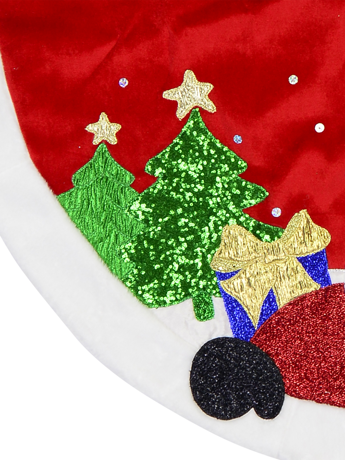 Red Velvet Tree Skirt with White Faux Fur Border & Santa Applique - 1.2m