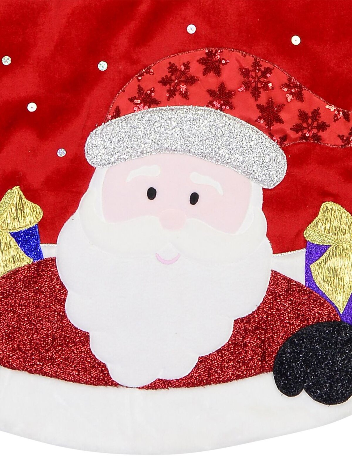 Red Velvet Tree Skirt with White Faux Fur Border & Santa Applique - 1.2m