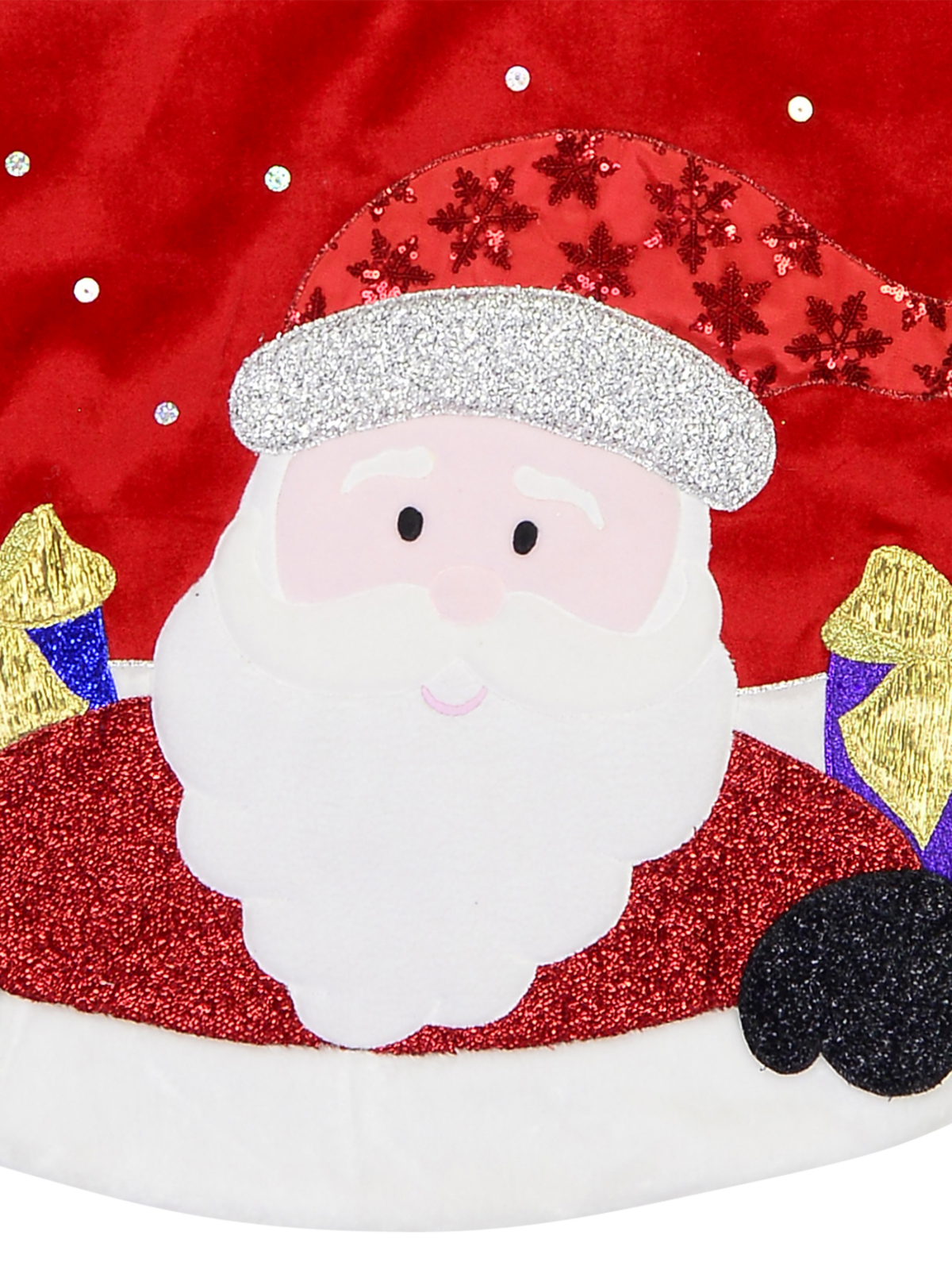 Red Velvet Tree Skirt with White Faux Fur Border & Santa Applique - 1.2m