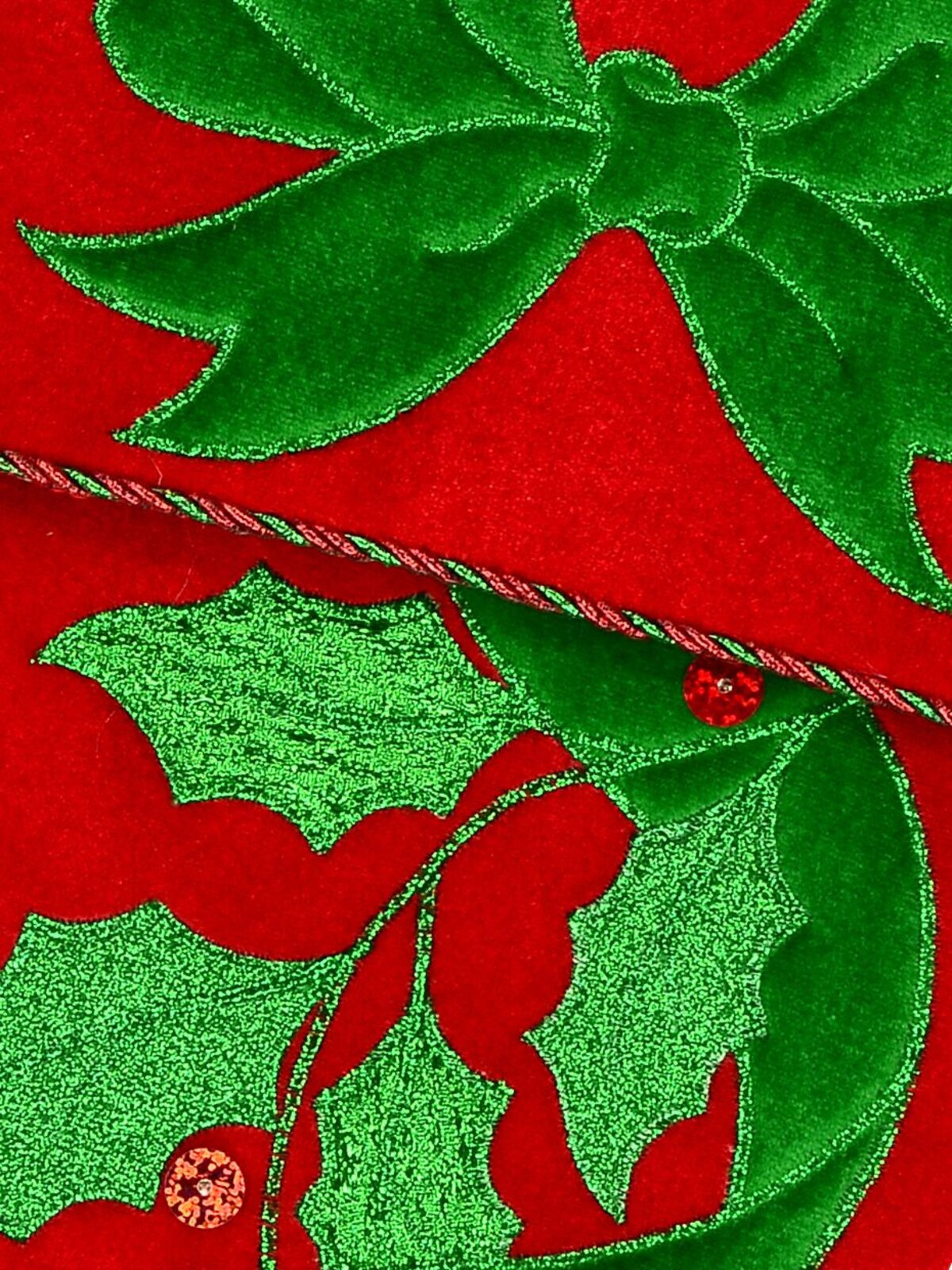 Red Velvet With Green Bow & Mistletoe Applique Christmas Stocking - 48cm — image 3