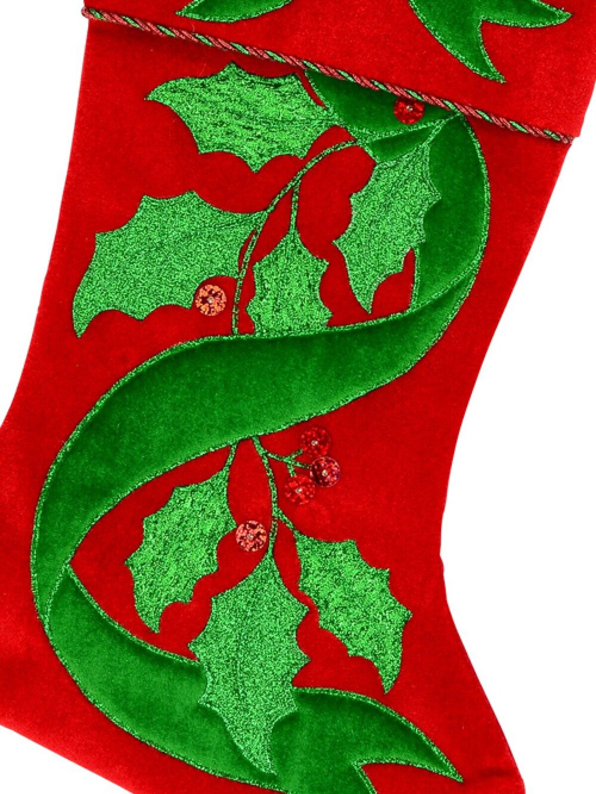 Red Velvet With Green Bow & Mistletoe Applique Christmas Stocking - 48cm — image 4