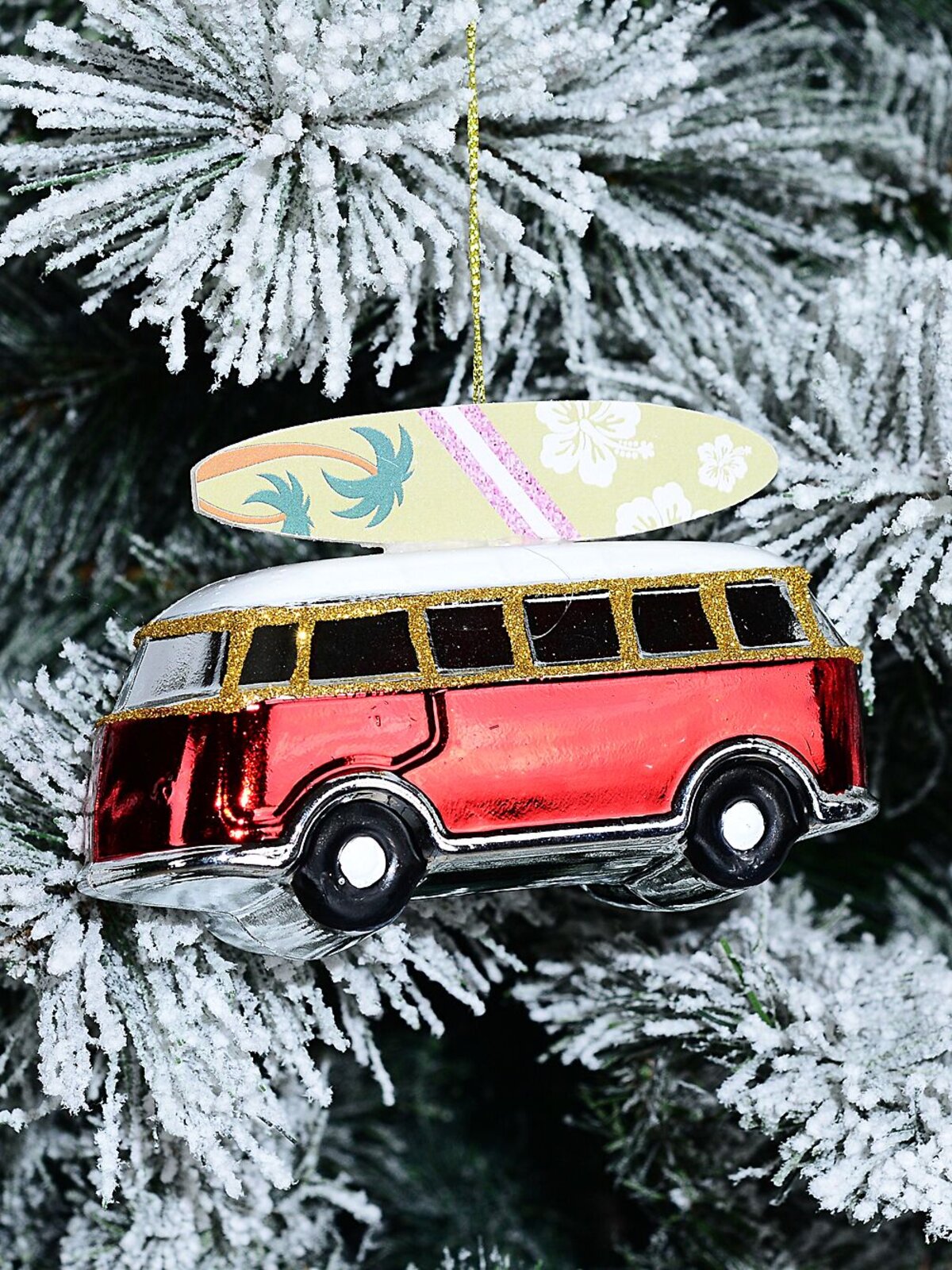 Red Vintage Surfboard Kombi Van Whimsical Essential Ornament | 13cm — image 2
