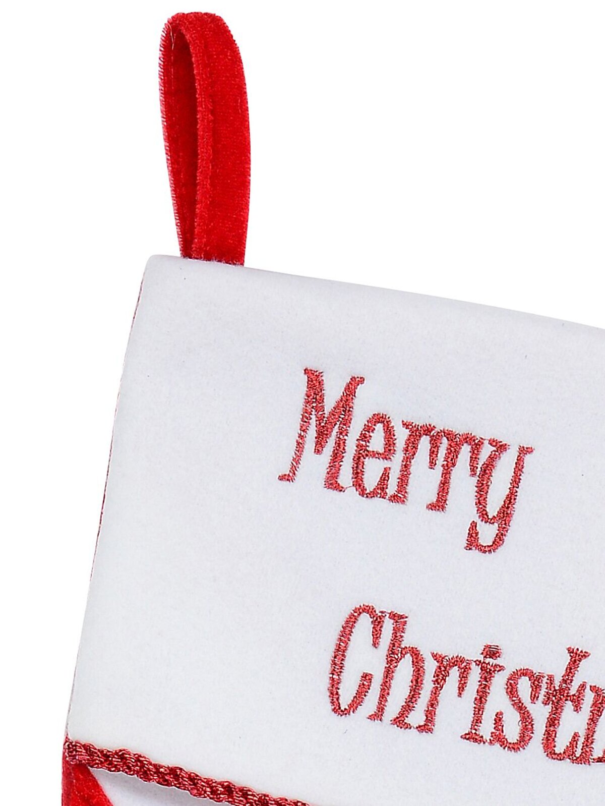 Red & White Stripe With Font & Holly Applique Velvet Christmas Stocking - 48cm — image 2