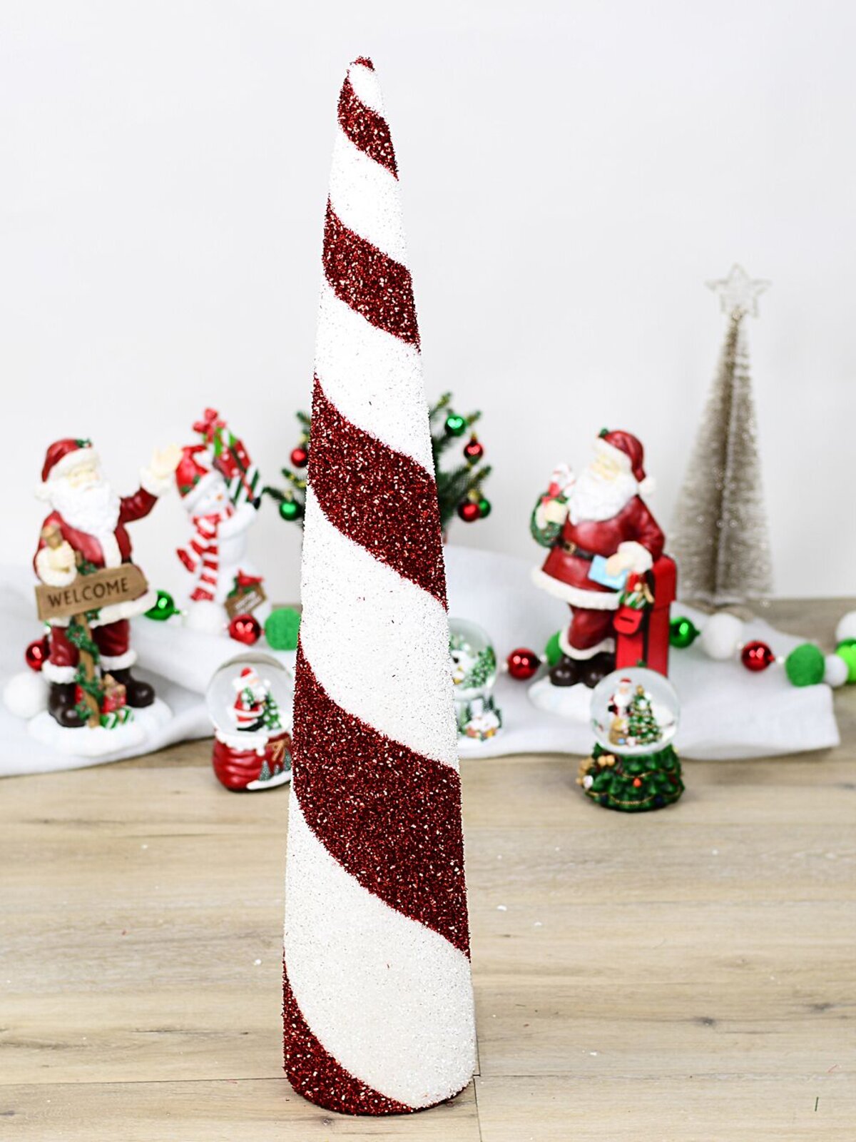 Red & White Swirl Christmas Large Conical Tree Tinsel Plaque Ornament | 92cm — image 2