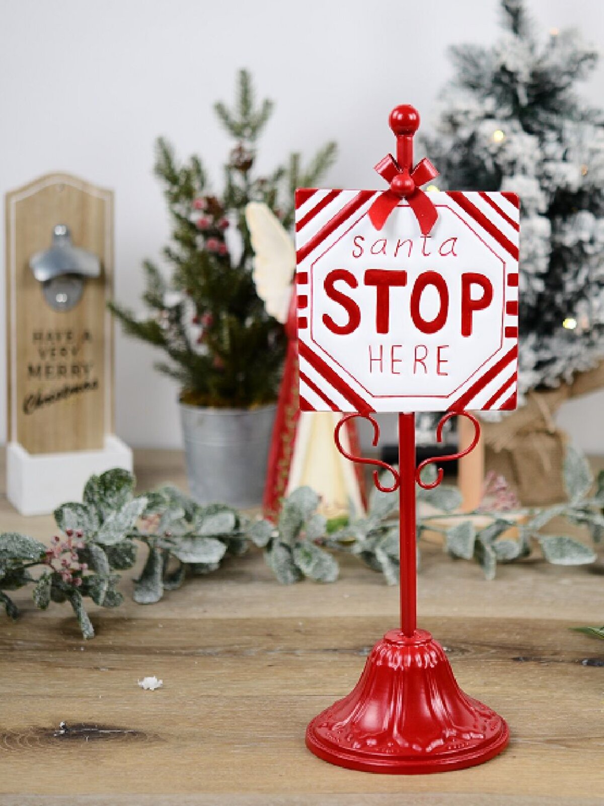 Red & White Tin Santa Stop Here Tabletop Christmas Sign - 41cm — image 4
