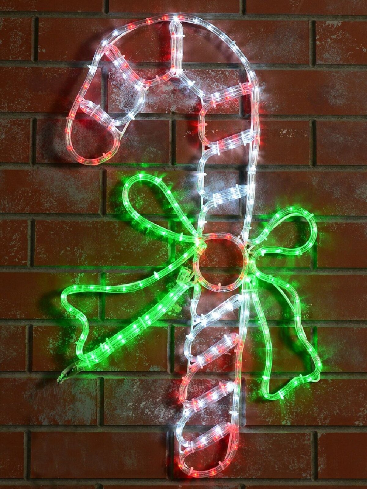 Red & White With Green Candy Cane LED Rope Light Silhouette - 80cm — image 2