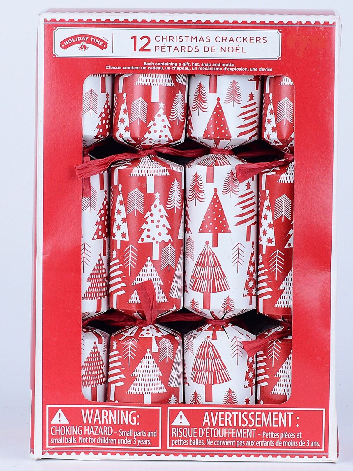 Red & White With Various Christmas Tree Styles Pattern Cracker Bon Bons - 12 x 30cm