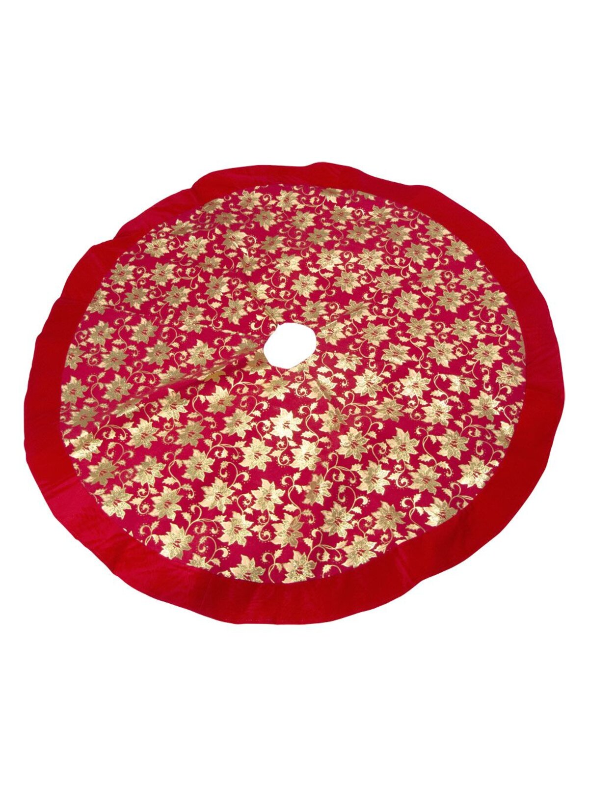 Red With Gold Poinsettia Pattern Tree Skirt - 1.2m — image 2