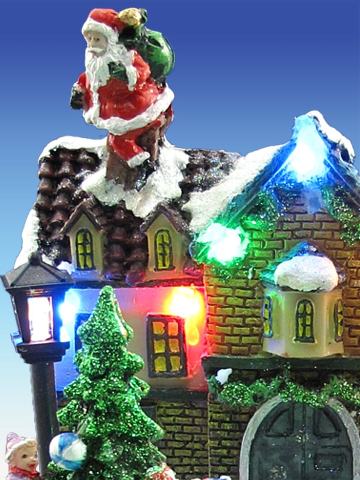 Resin House Scene With Animated Tree Illuminated Ornament - 19cm